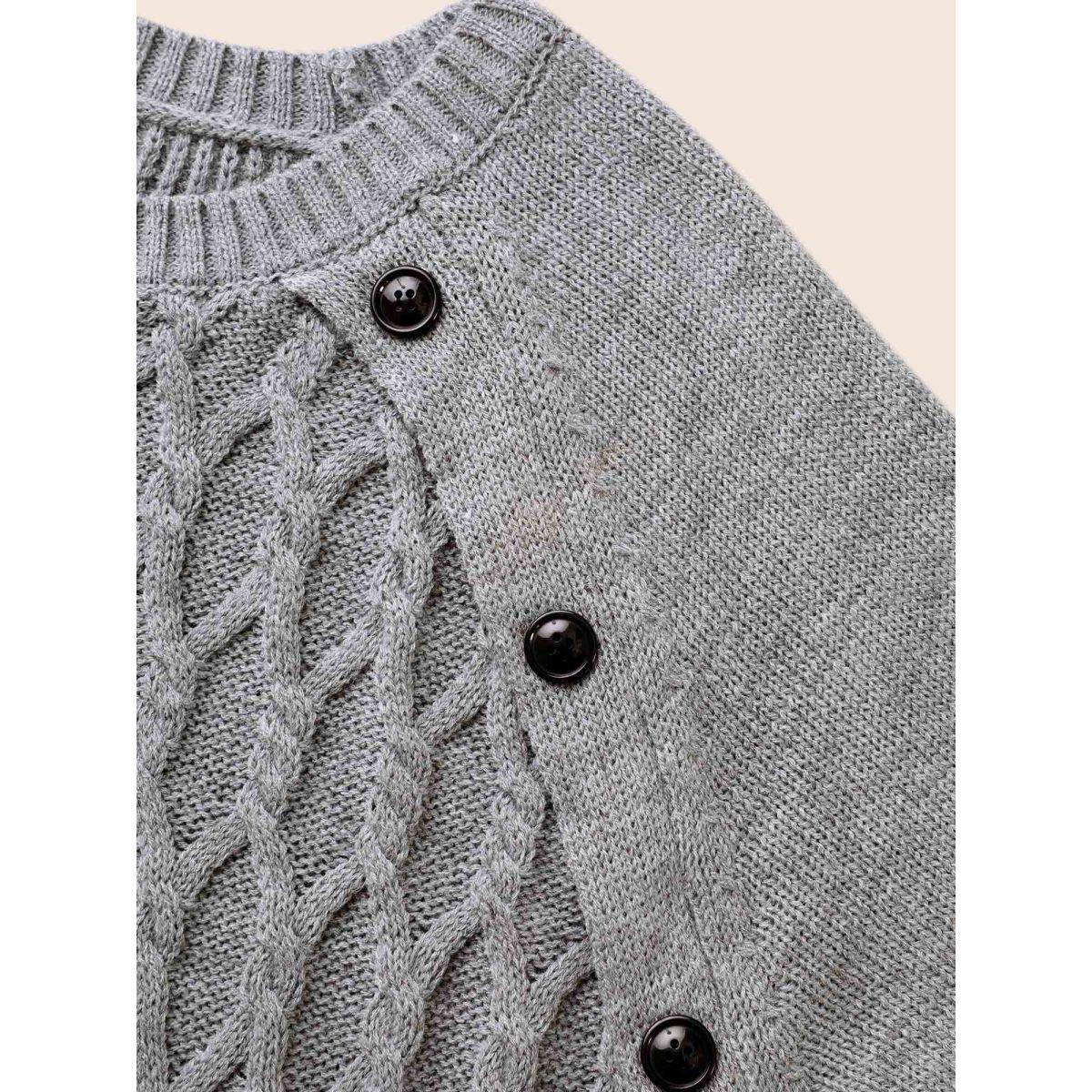 Plus Size Texture Cable Knit Button Detail Pullover Mediumgray Women Casual Loose Long Sleeve Round Neck Everyday Pullovers BloomChic 12/L Product Image