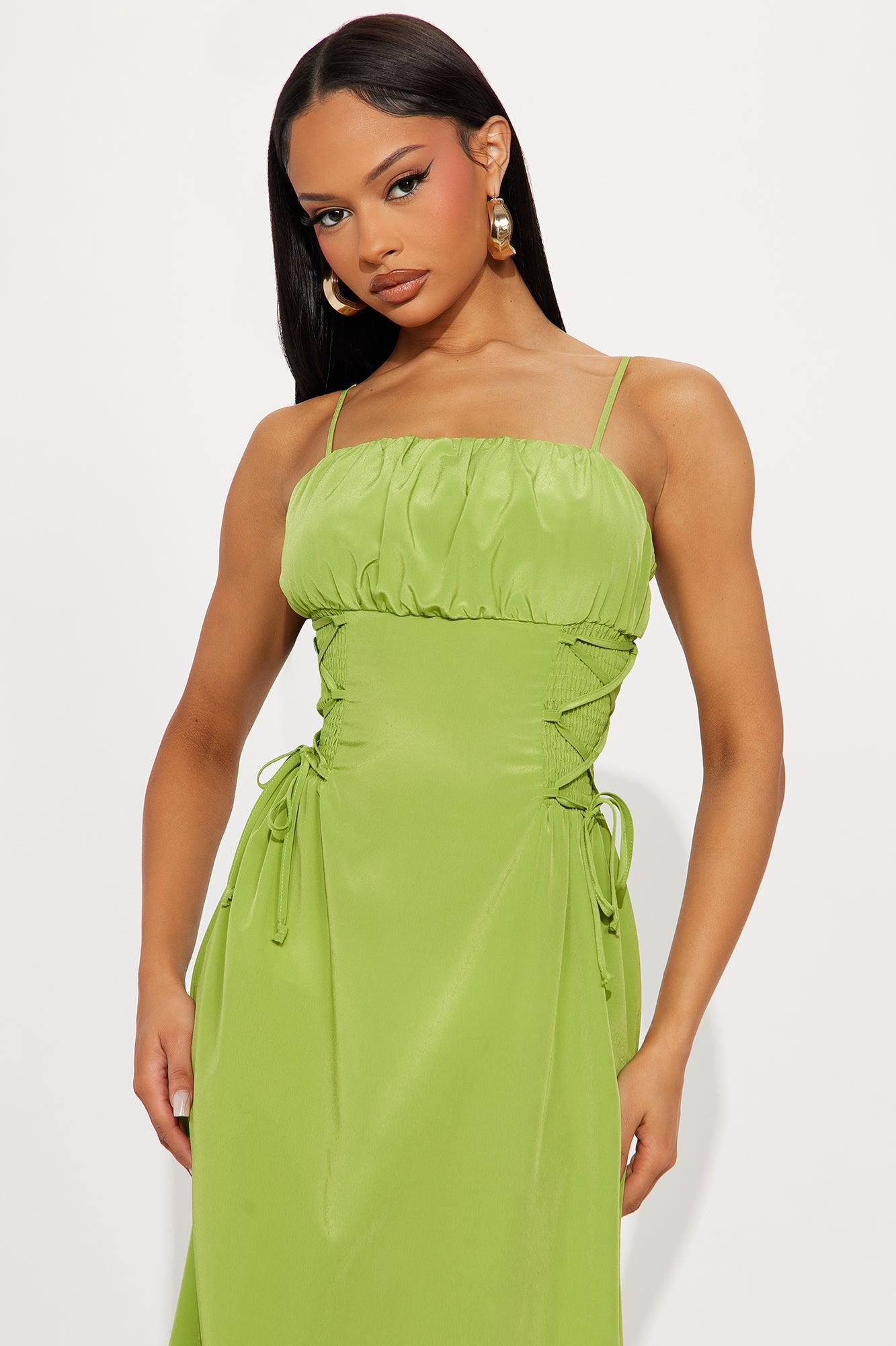 Kaliah Lace Up Midi Dress - Chartreuse Female Product Image