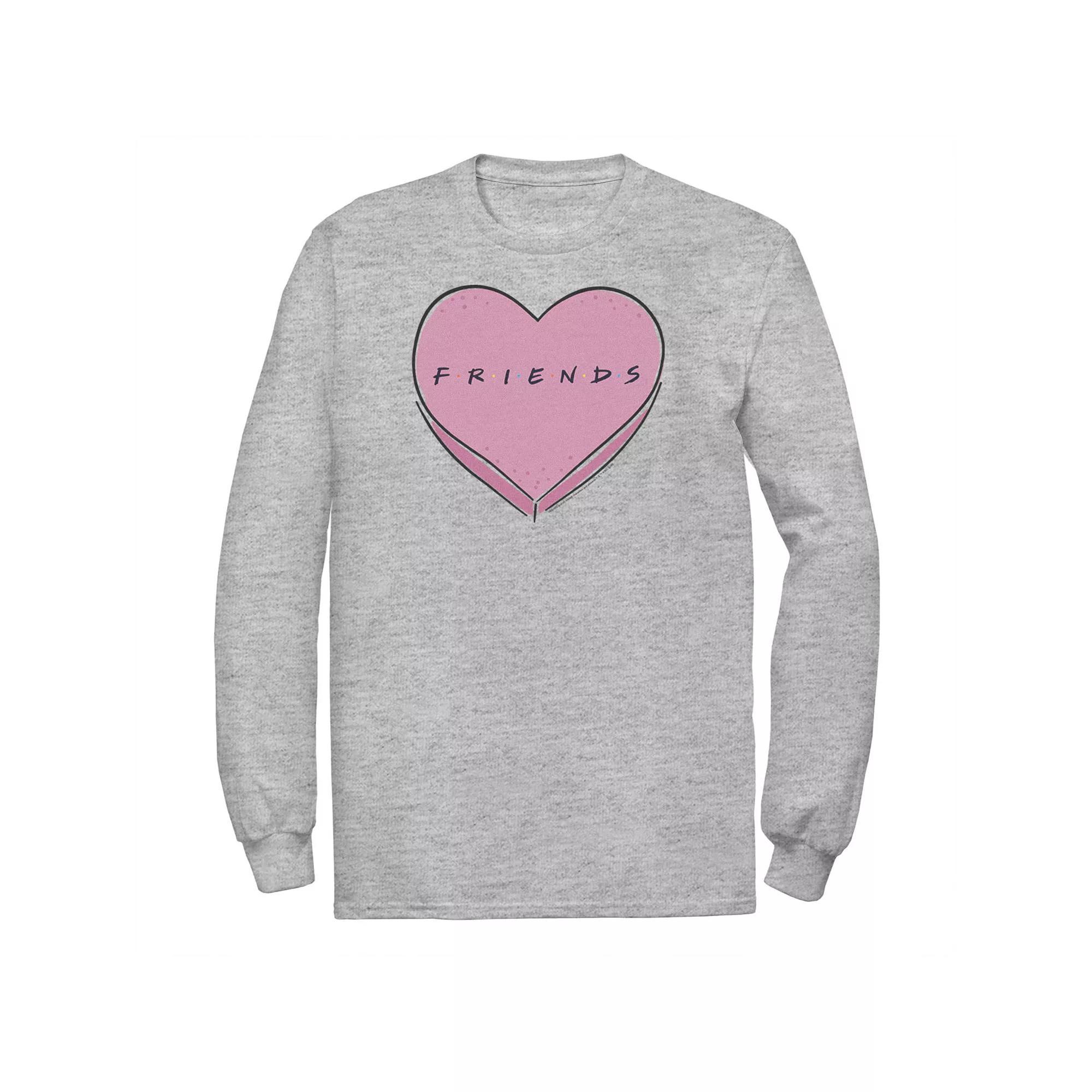 Men's Friends Valentine's Day Candy Heart Logo Long Sleeve Tee, Size: Large, Athletic Grey Product Image