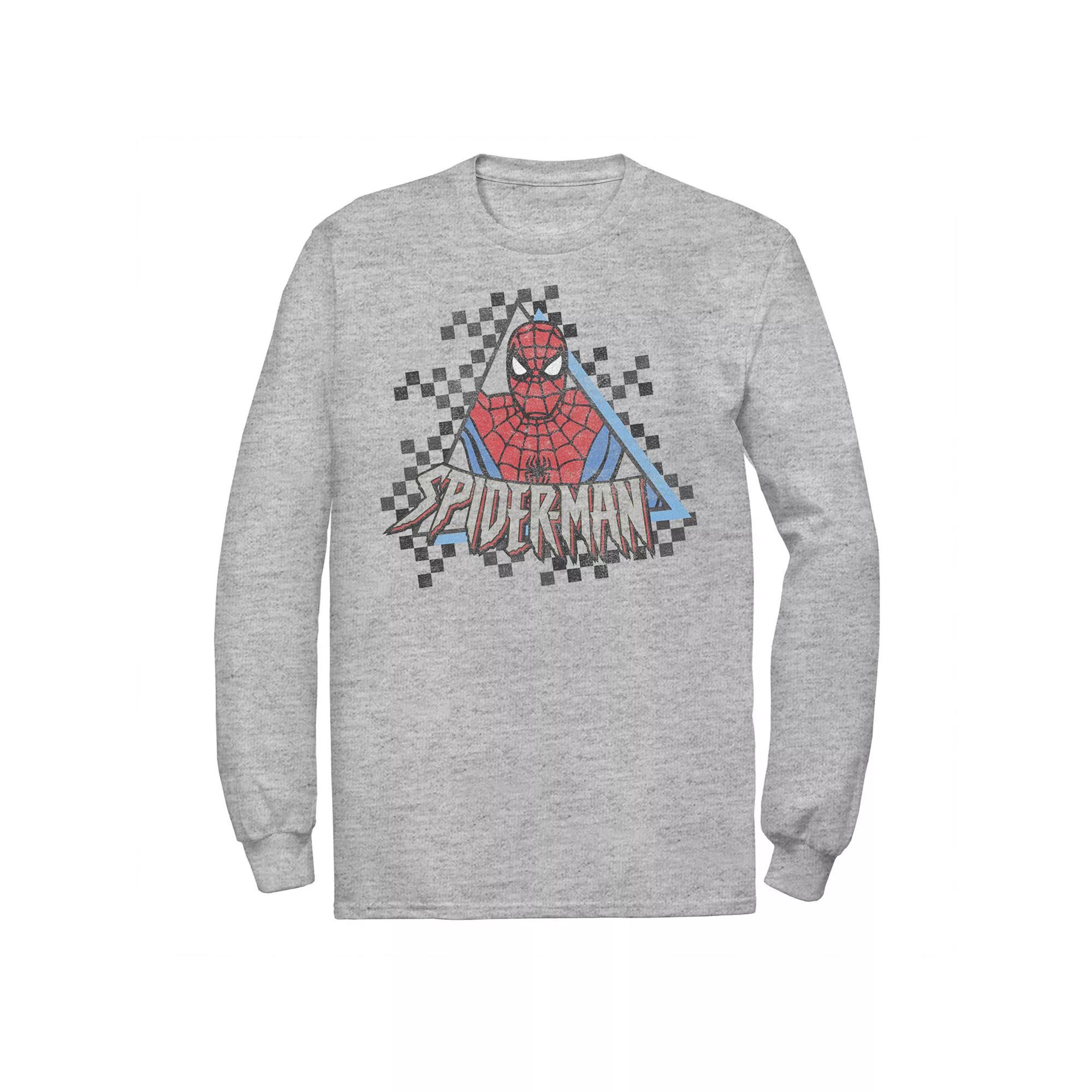 Men's Marvel Spider-Man Checkerboard Retro Portrait Tee, Size: Large, Athletic Grey Product Image