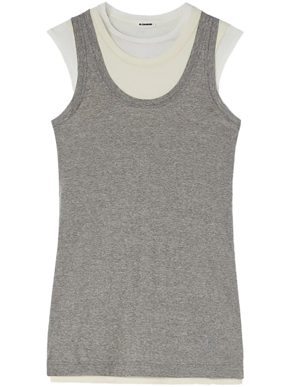 JIL SANDER Layered Cotton Tank Top In Gray Product Image