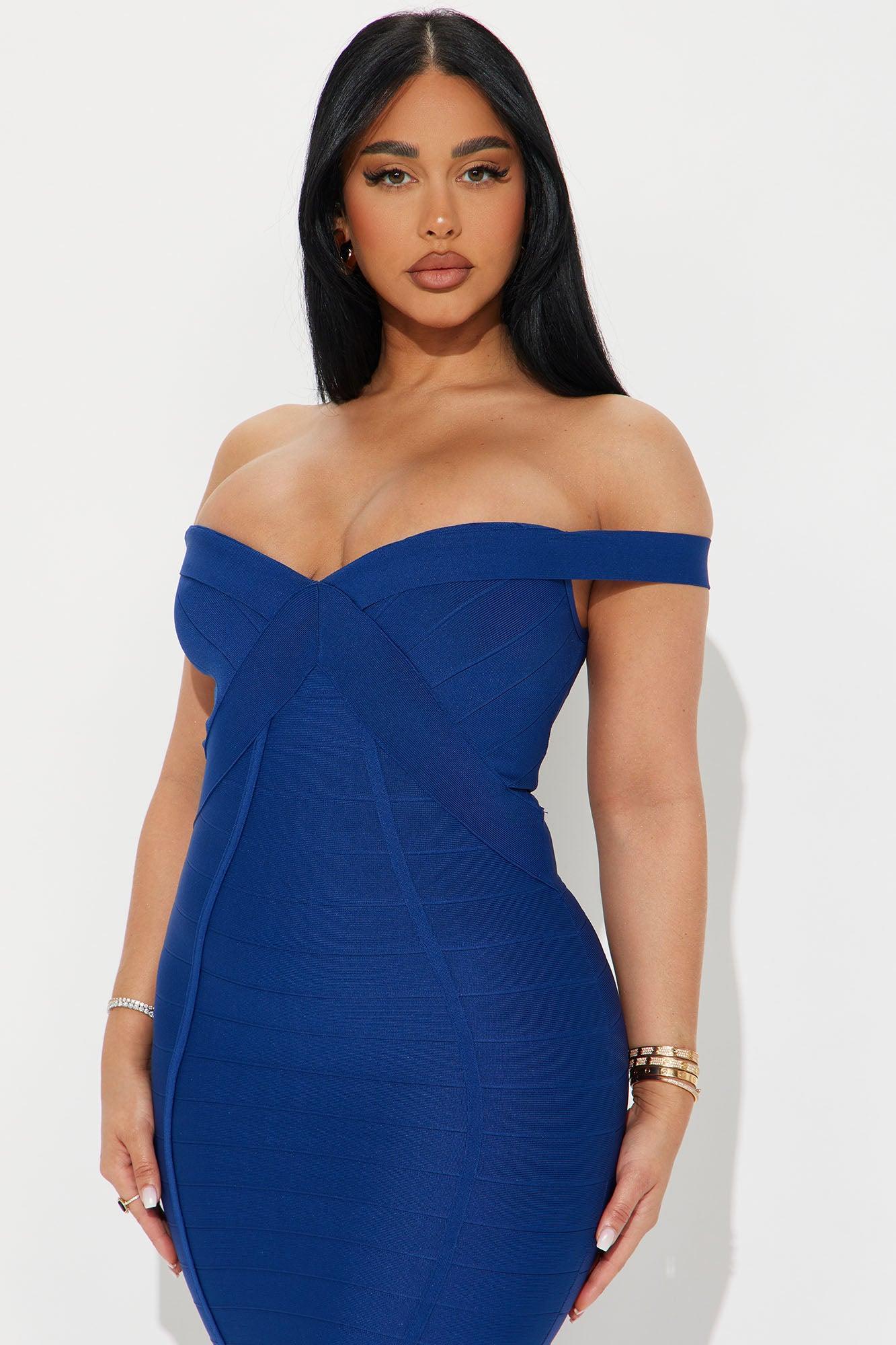 Kimmy Off Shoulder Bandage Midi Dress - Royal Product Image