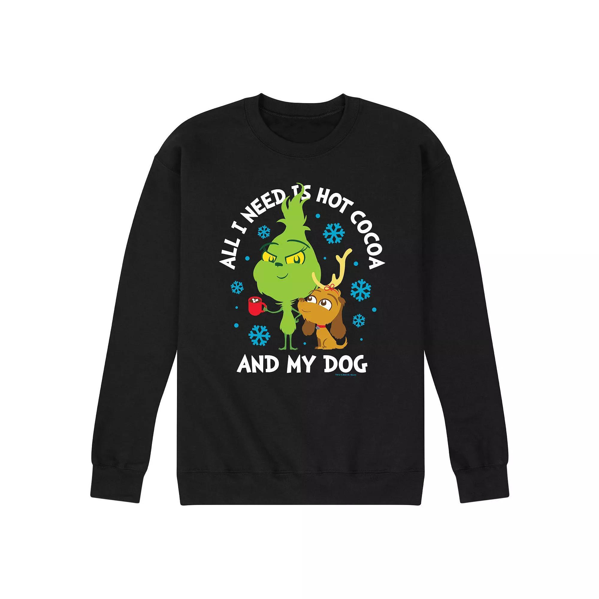 Mens Dr. Seuss The Grinch Hot Cocoa And My Dog Fleece Sweatshirt Blue Product Image
