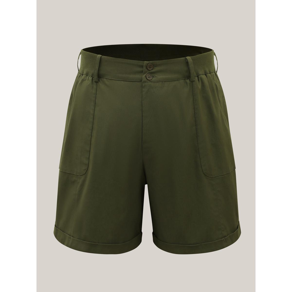 Plus Size Rolled Hem Spliced Everyday Shorts Women ArmyGreen Casual Patchwork Bodycon Everyday Shorts BloomChic 28/5X Product Image