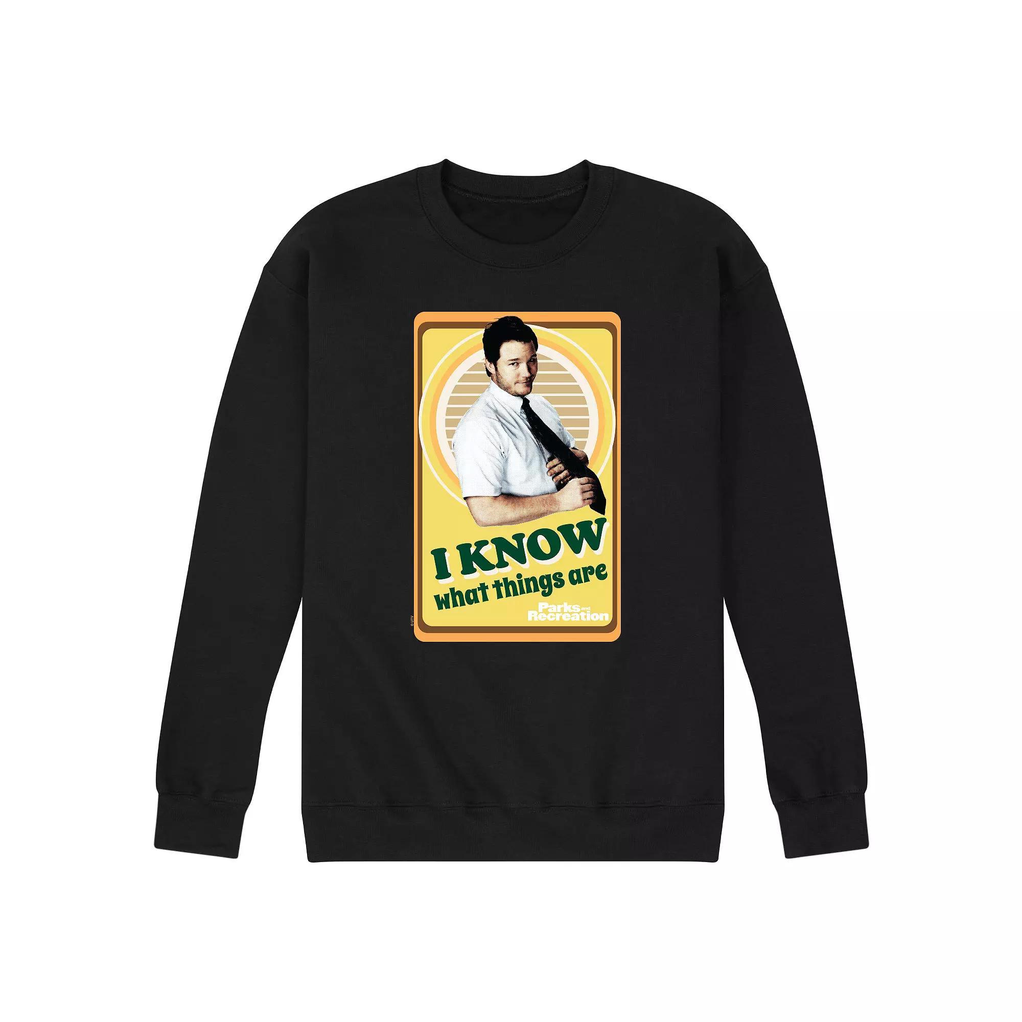 Mens Parks And Recs I Know What Things Fleece Sweatshirt Athletic Grey Product Image