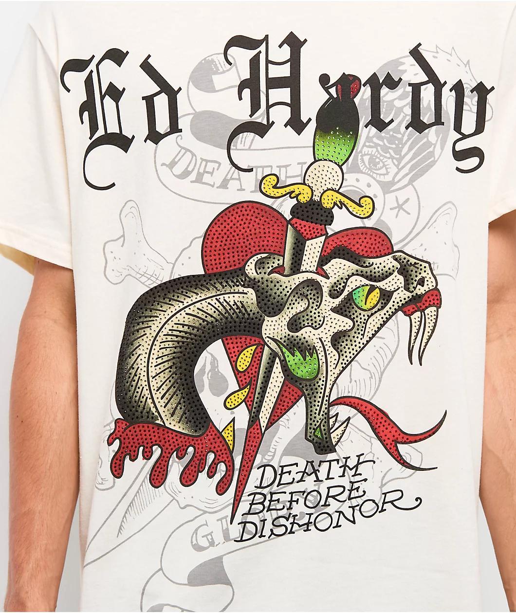 Ed Hardy Dagger Snake Rhinestone Natural T-Shirt Product Image