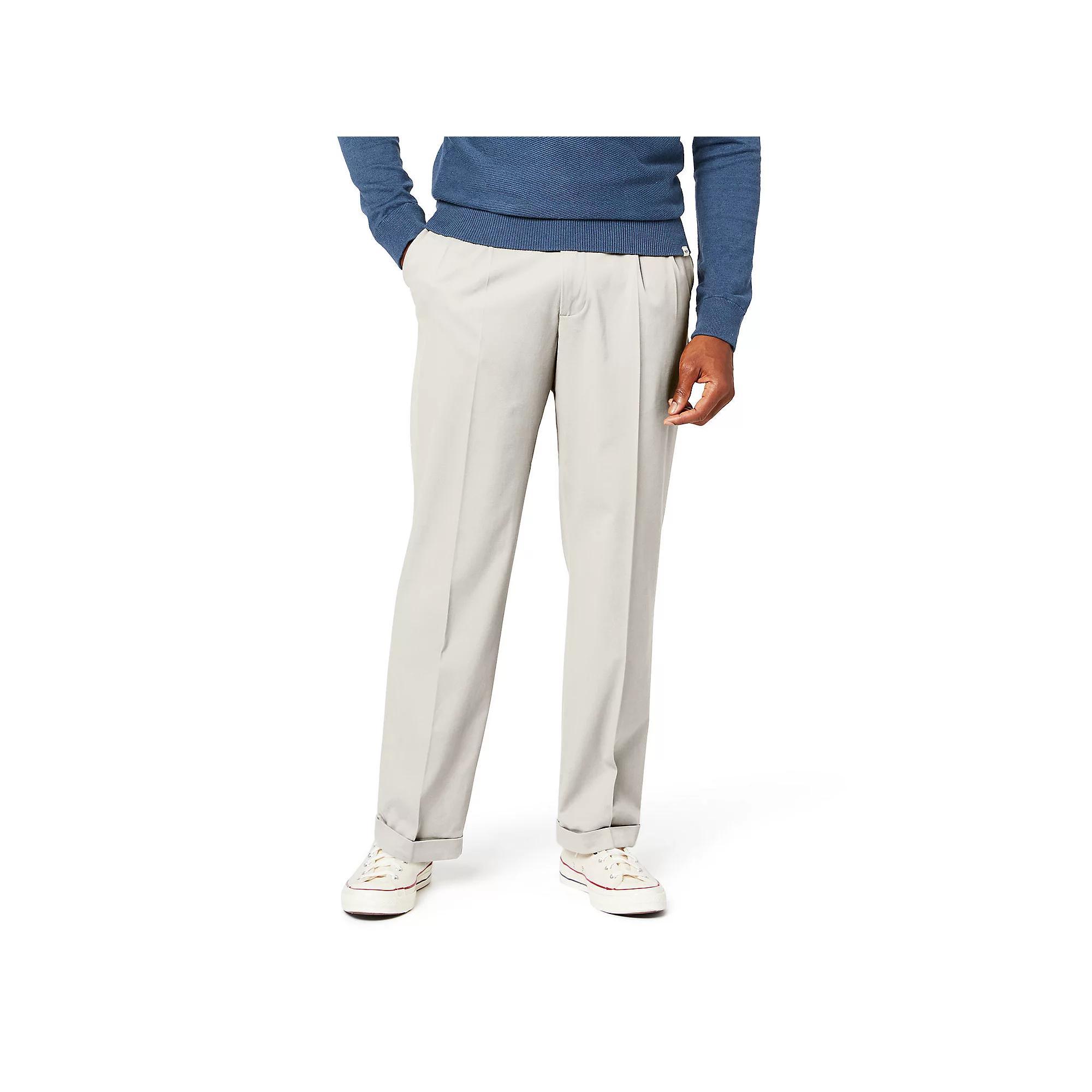 Mens Dockers Relaxed Fit Comfort Stretch Pleated Cuffed Khaki Pants Porcelain Green Product Image