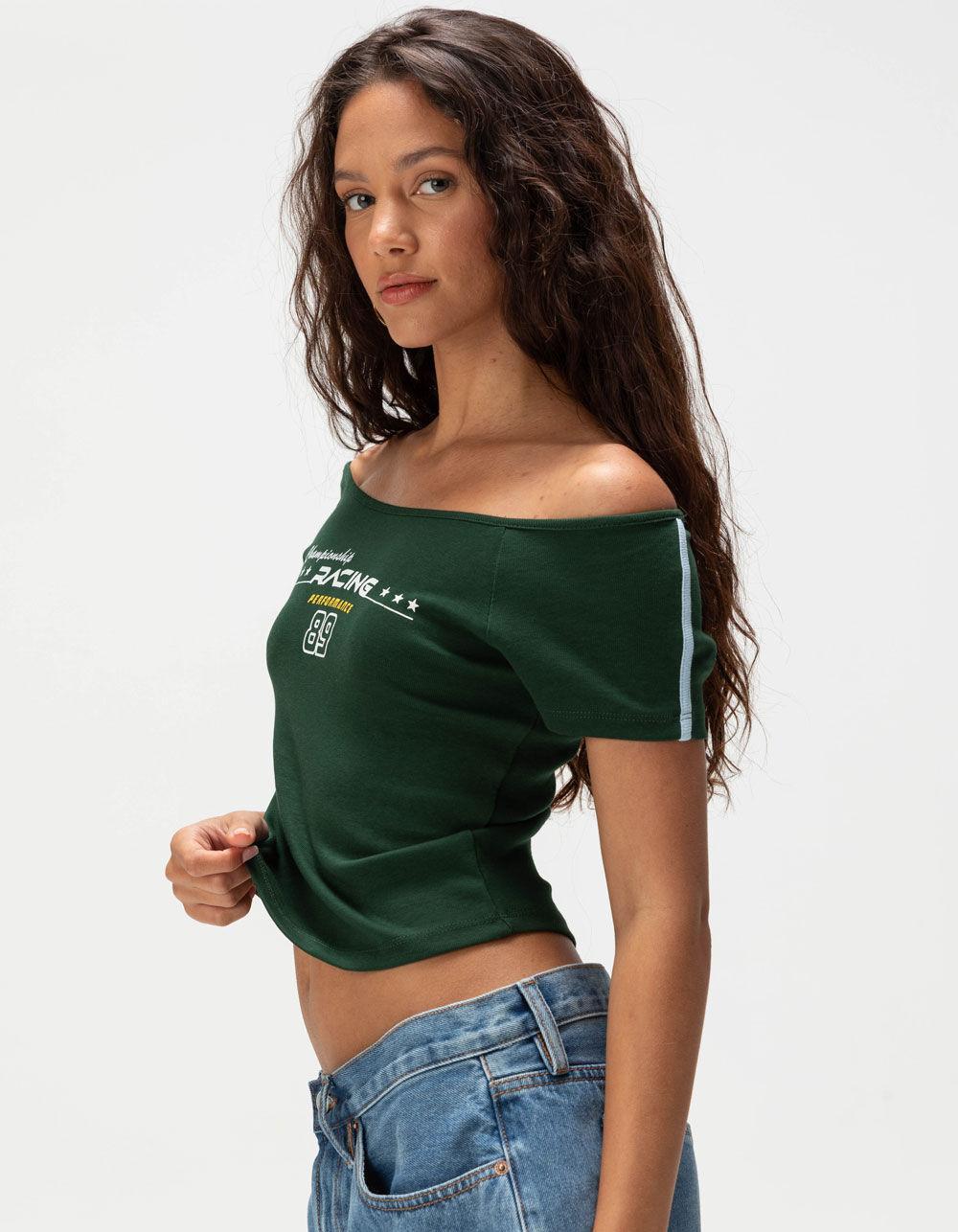 RSQ Womens Racing Off The Shoulder Tee - GREEN Product Image