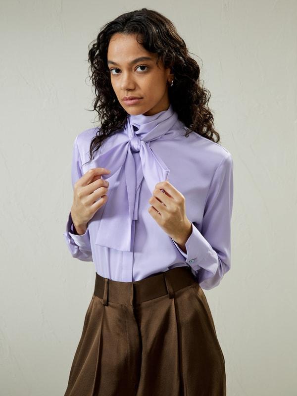 Silk Turtleneck Ribbon Blouse Product Image