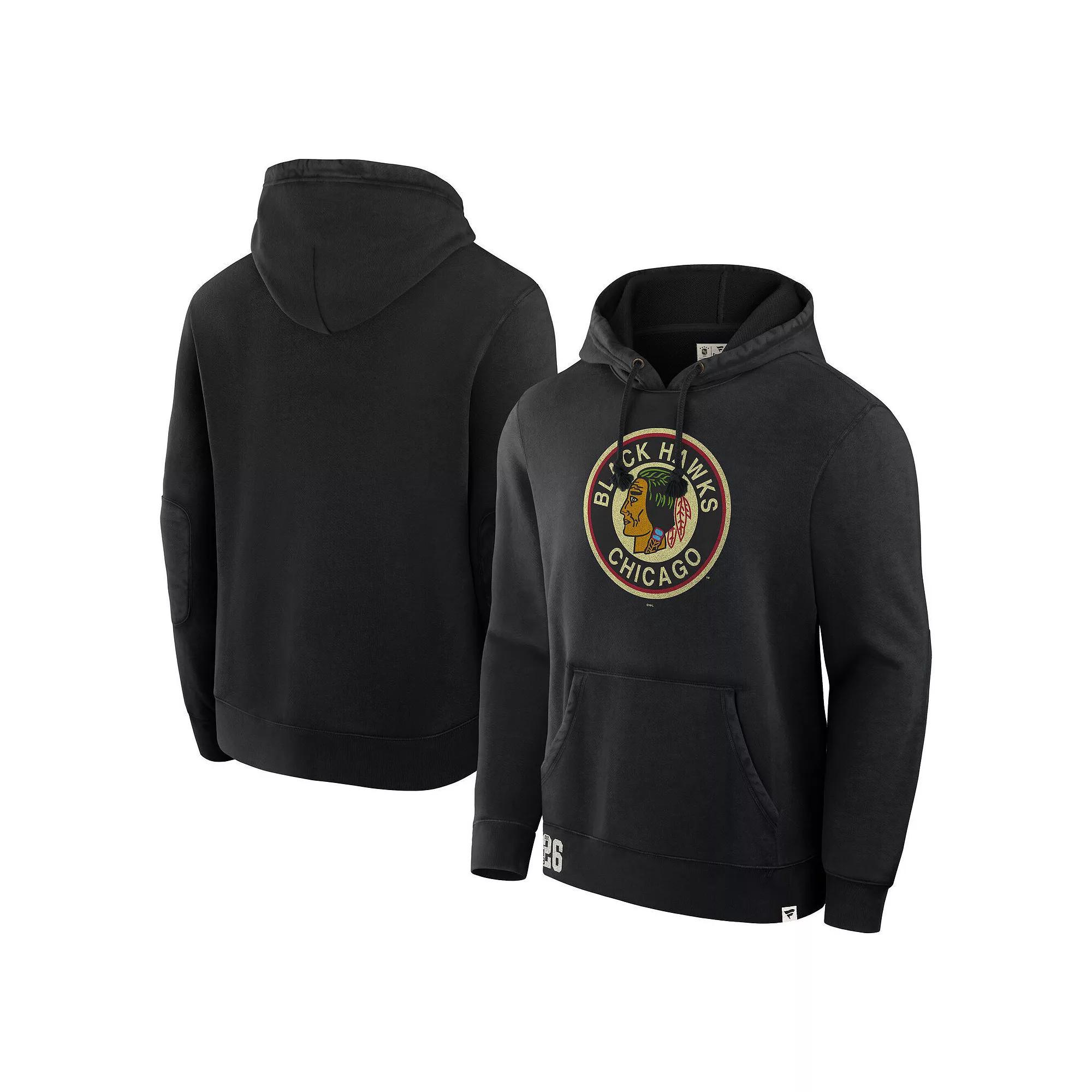 Men's Fanatics Black Chicago Blackhawks Decades Collection Tradition Fleece Pullover Hoodie, Size: Small Product Image