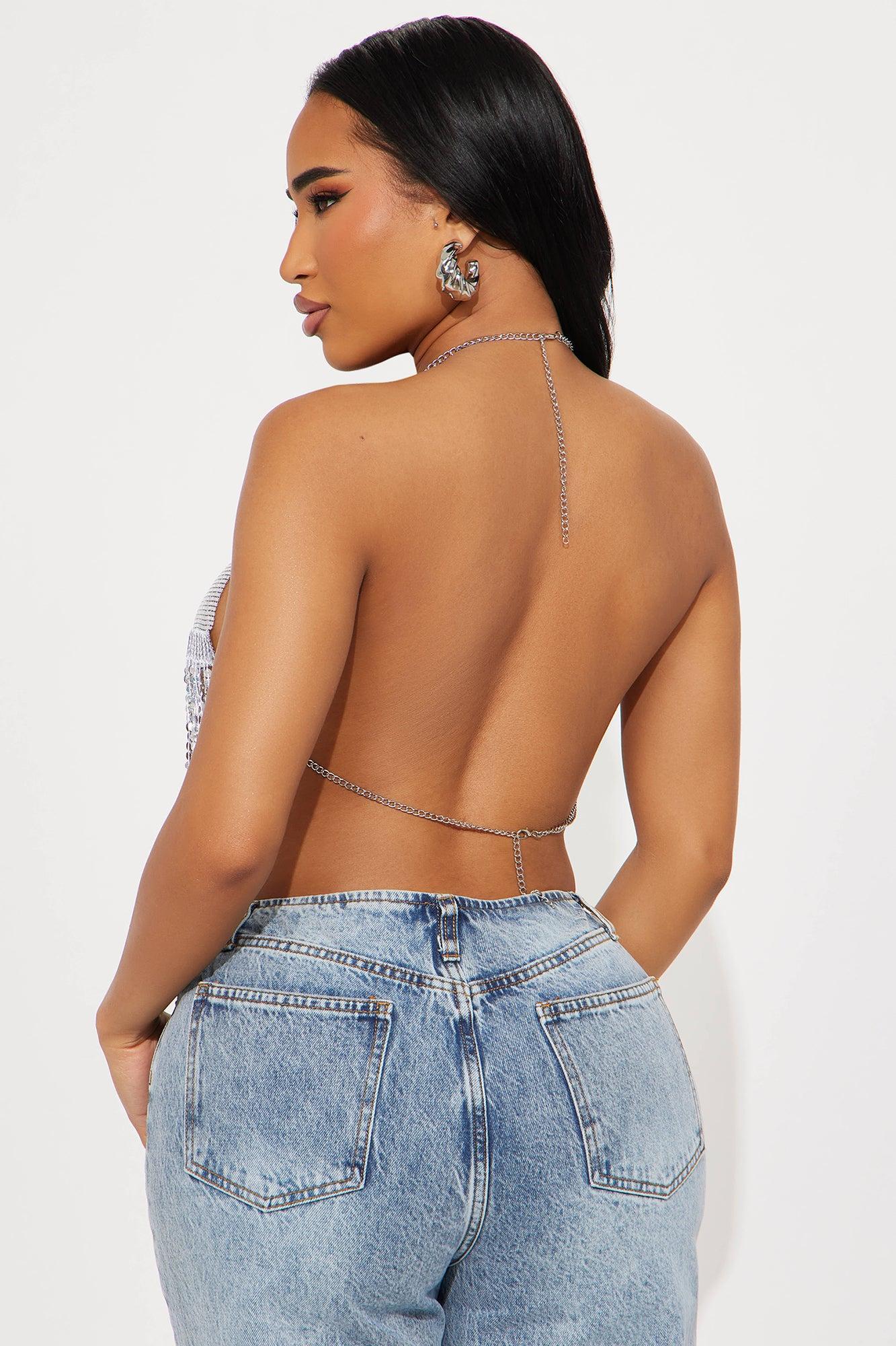 Remmy Chain Mail Halter Top - Silver Product Image