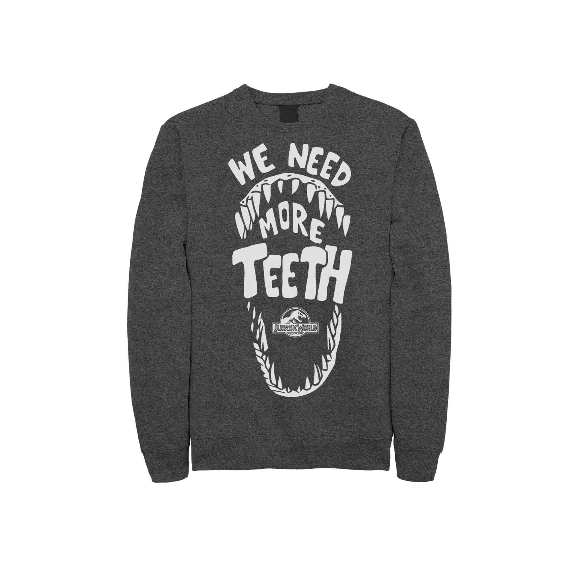 Men's Jurassic World We Need More Teeth Fleece Graphic Pullover, Size: XL, Grey Heather Product Image
