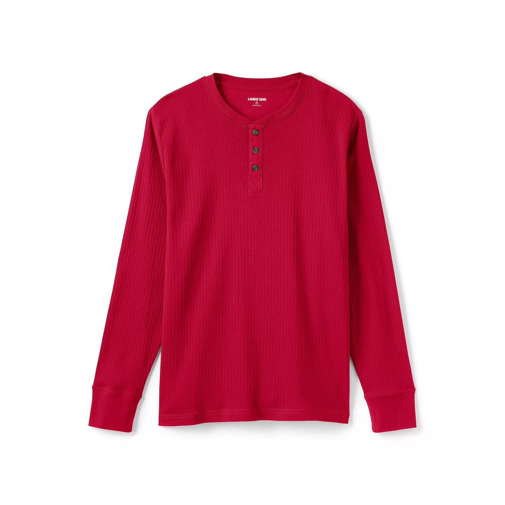 Men's Lands' End Ribbed Pajama Sleep Henley, Size: XXL, Rich Red Product Image