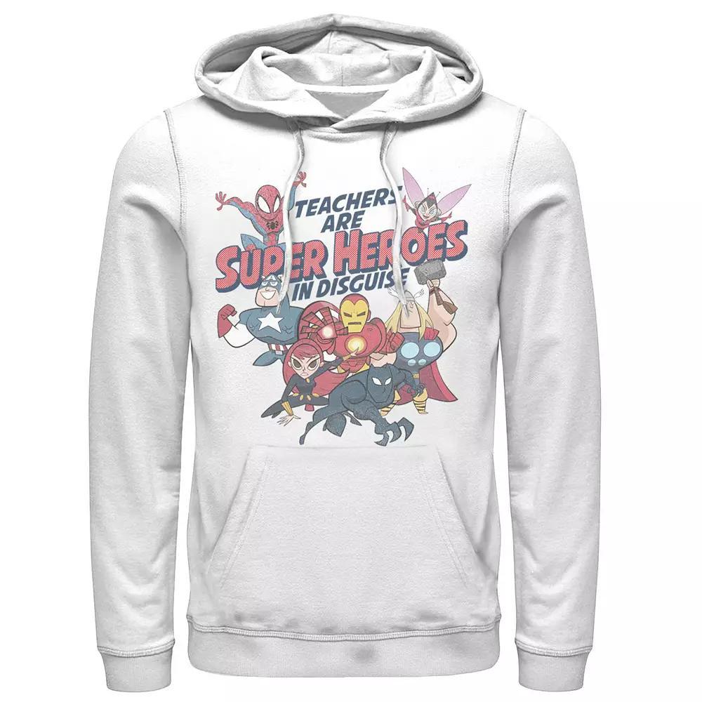 Men's Marvel Group Shot Teachers Are Super Heroes Hoodie, Size: Medium, White Product Image