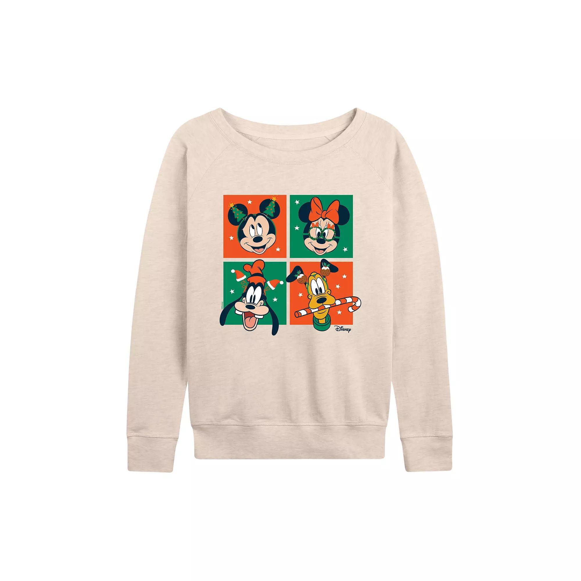 Disney's Mickey Mouse & Friends Women's Grid French Terry Long Sleeve Tee, Size: XL, Beige Product Image