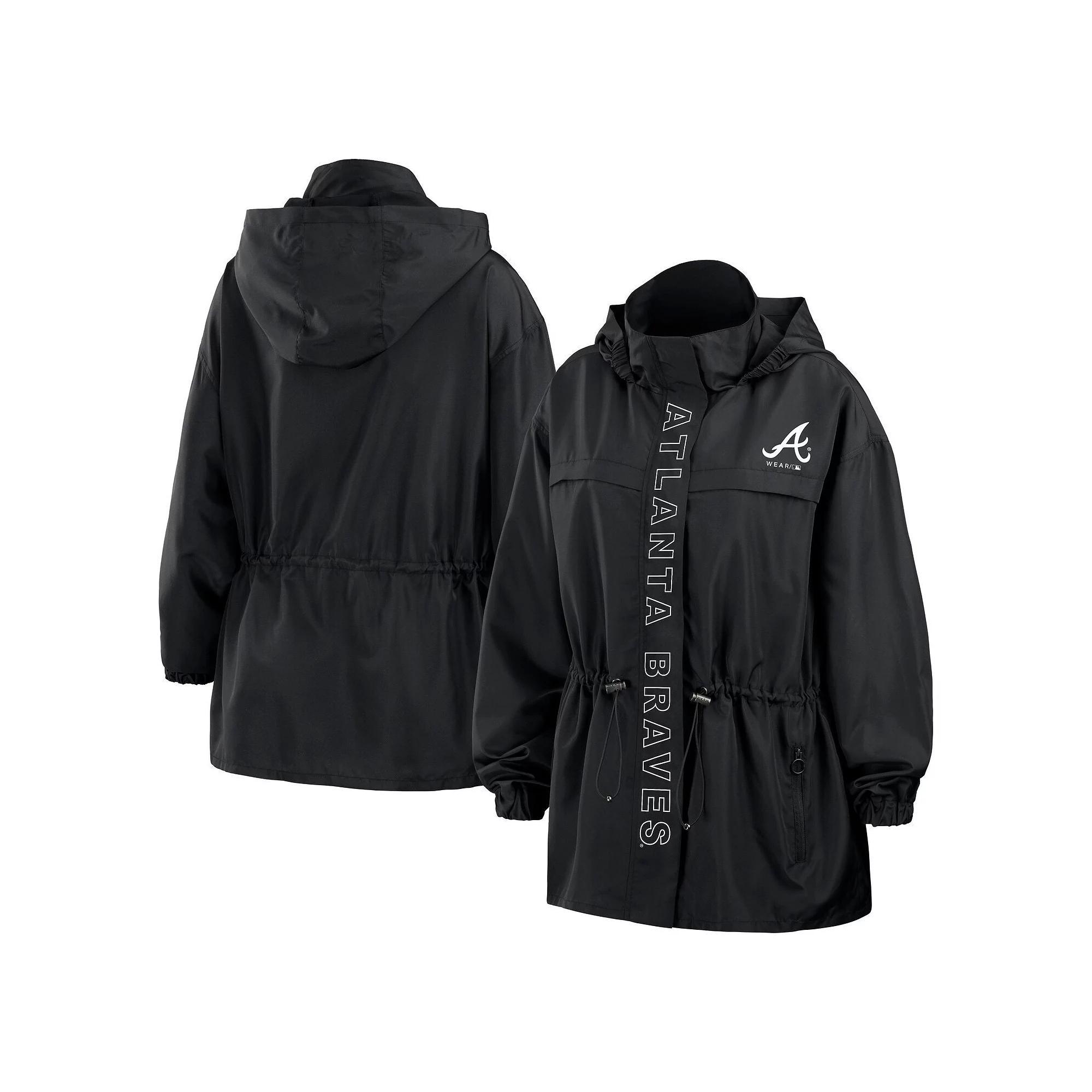 Women's WEAR by Erin Andrews Black Atlanta Braves Full-Zip Windbreaker Hoodie Jacket, Size: Large Product Image