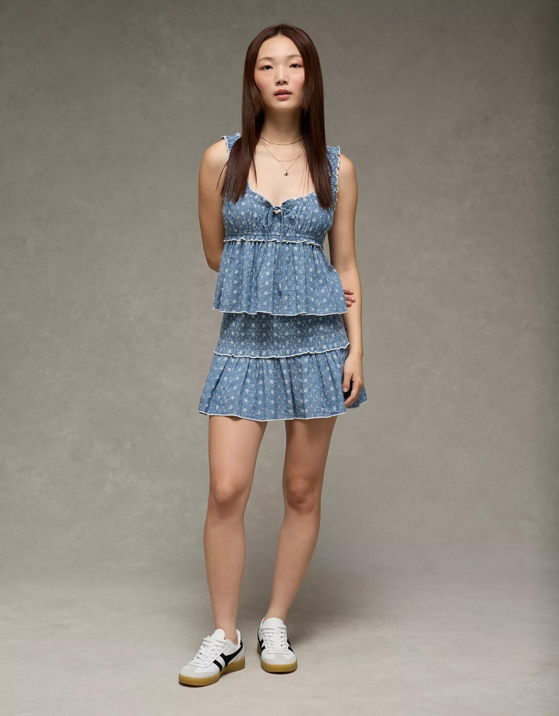 AE High-Waisted Smocked Mini Skirt Product Image