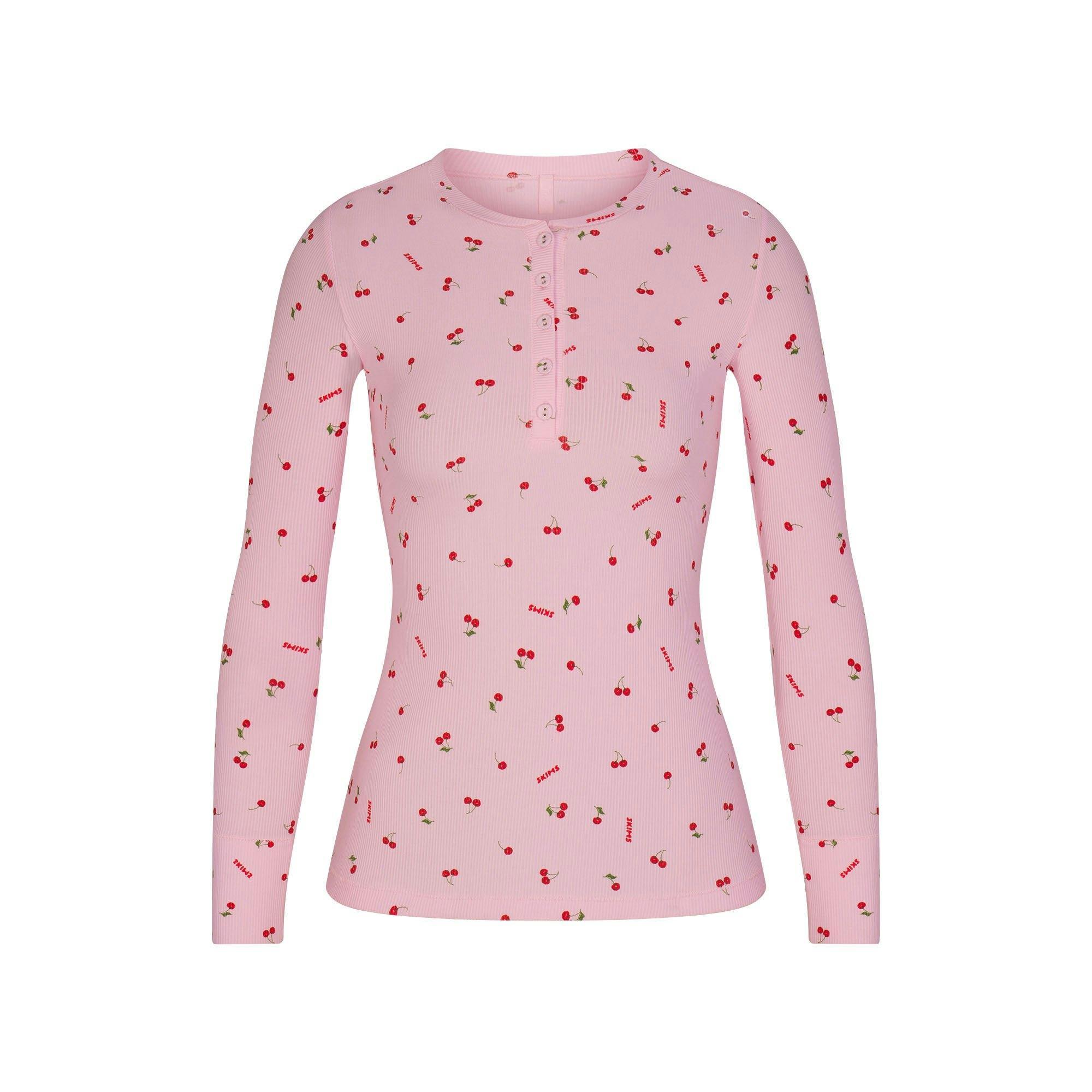 SOFT LOUNGE LONG SLEEVE HENLEY | CHERRY BLOSSOM PRINT Product Image