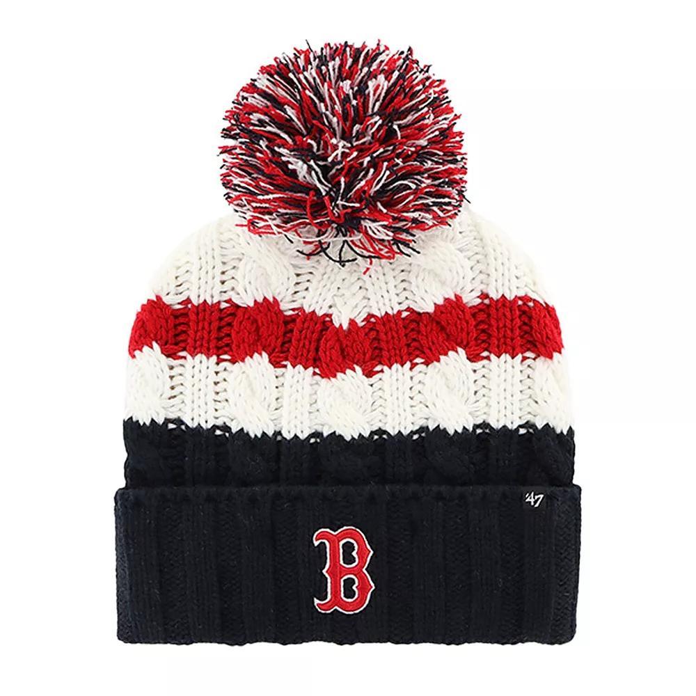 Women's '47 White/Navy Boston Red Sox Ashfield Cuffed Knit Hat with Pom Product Image
