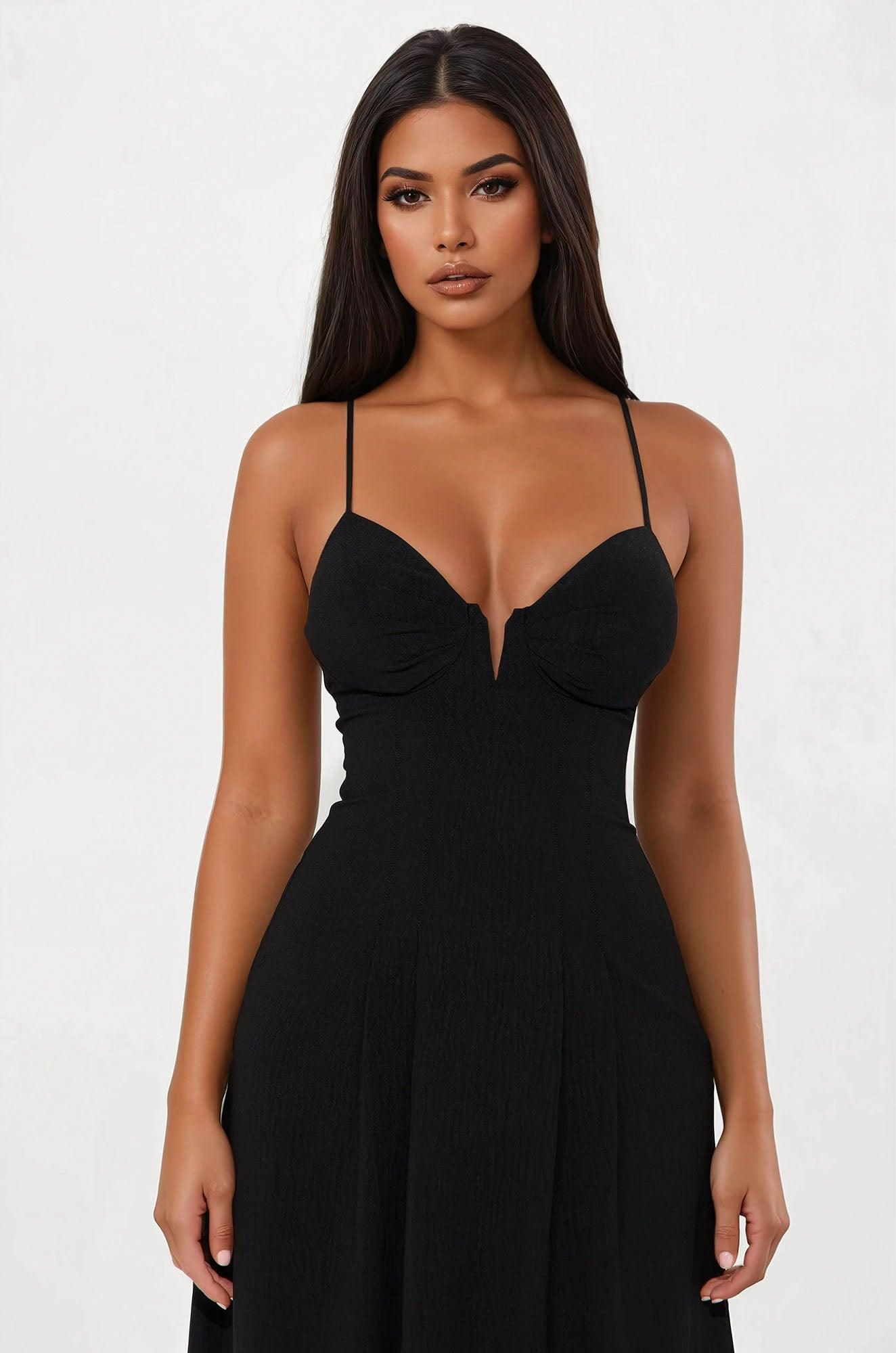 Miranda V Neck Midi Dress - Black Product Image