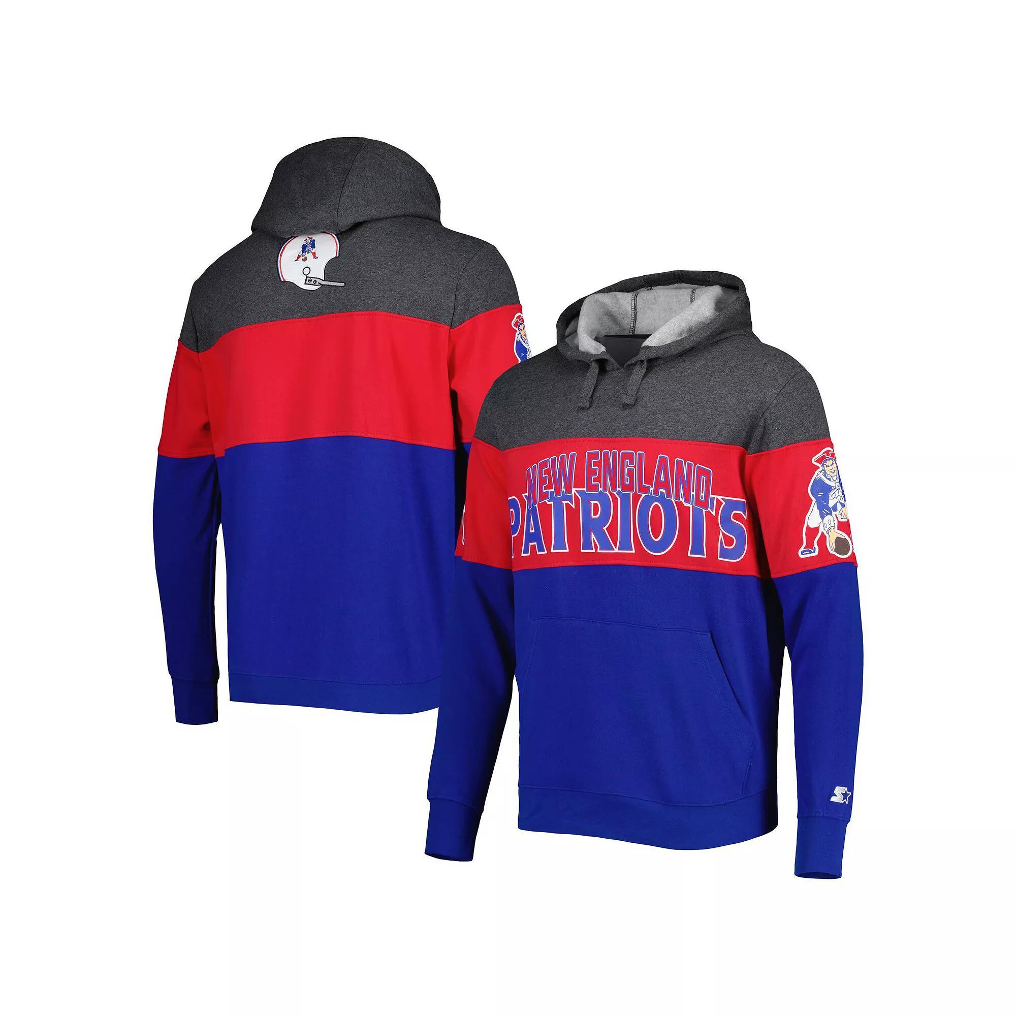 Men's Starter Royal/Heather Charcoal New England Patriots Extreme Vintage Logos Pullover Hoodie, Size: 2XL Product Image