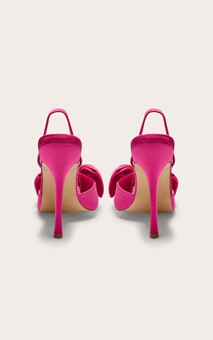 Pink Satin Point Toe Bow Detail Sling Back Heeled Courts Product Image