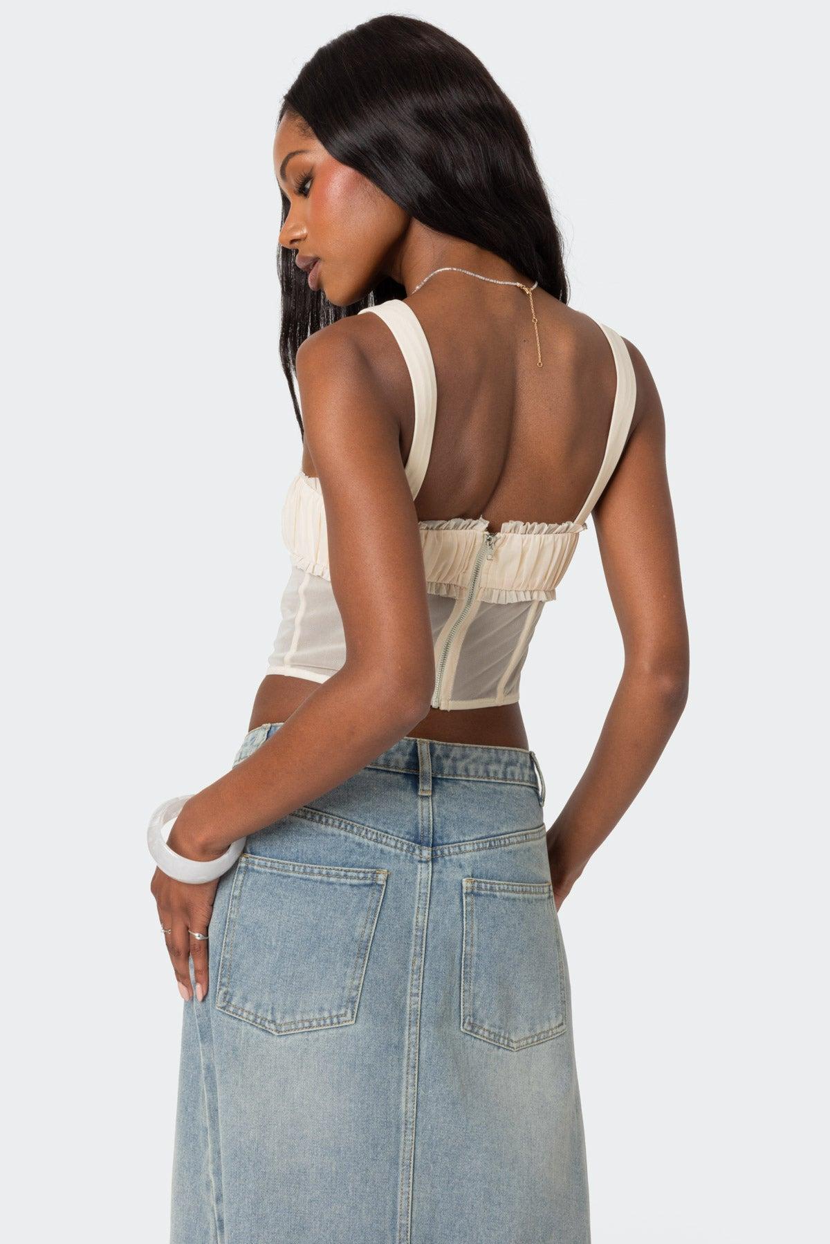 Dafne Gathered Sheer Mesh Corset Product Image