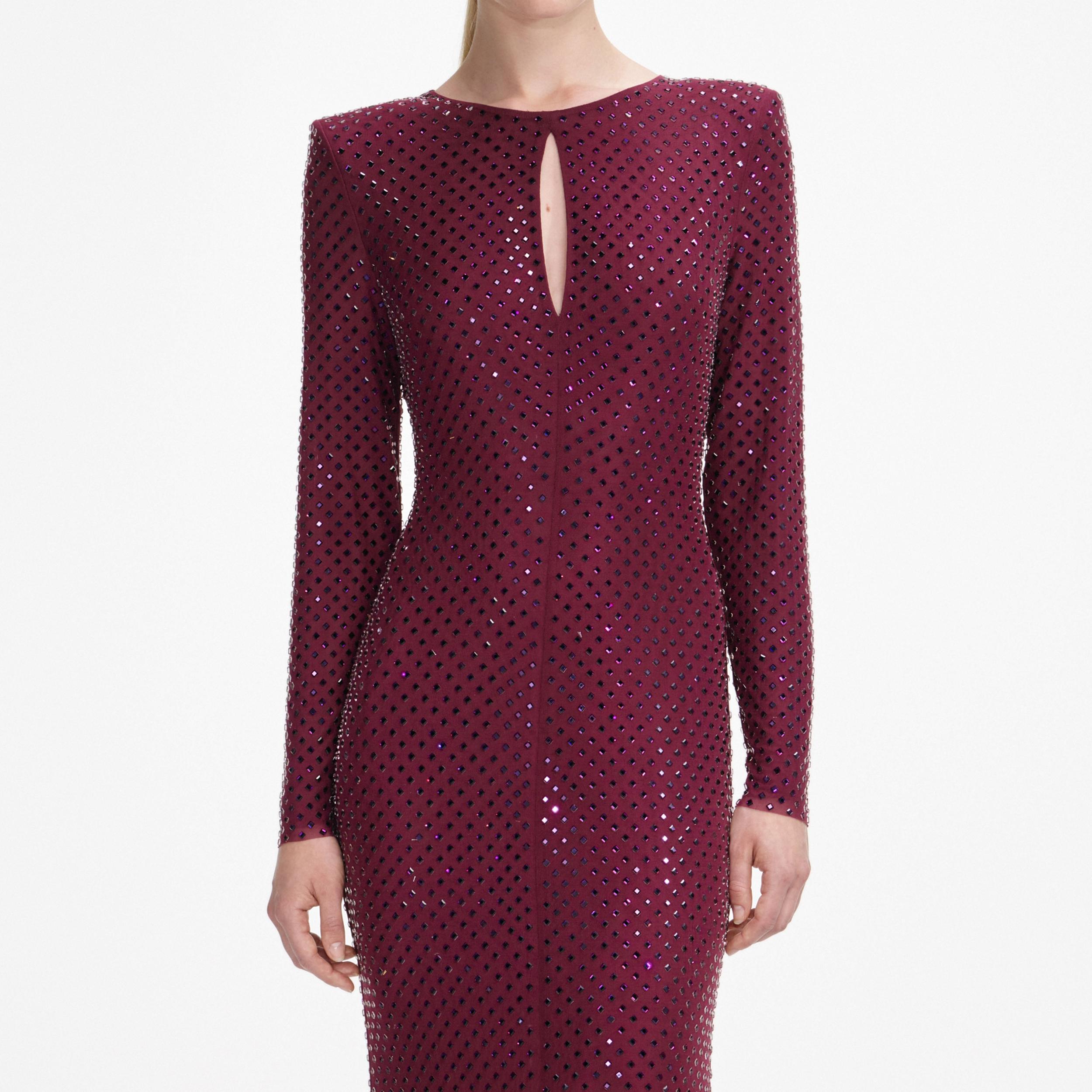 Burgundy Rhinestone Keyhole Maxi Dress Product Image