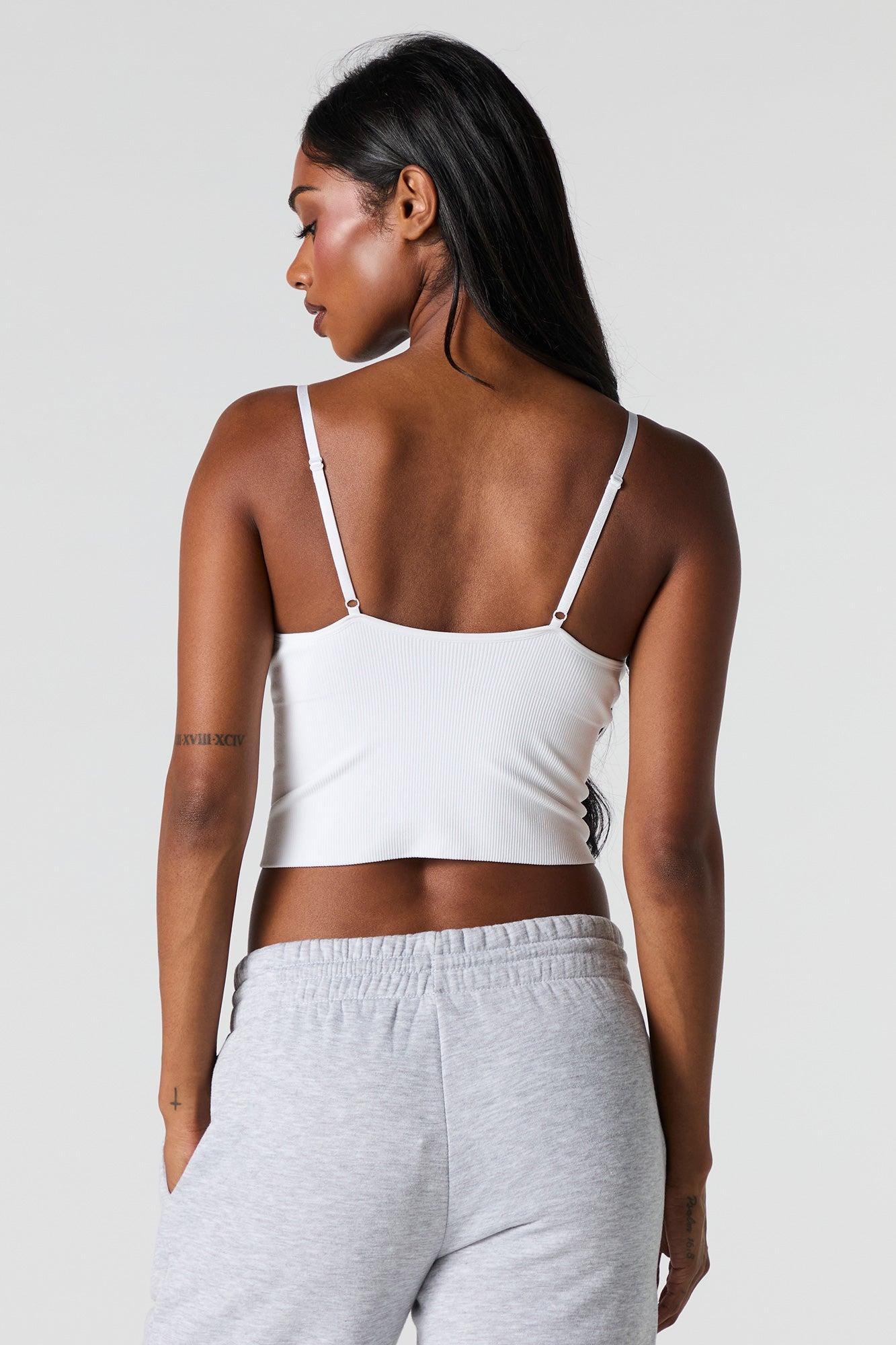 Seamless Ribbed V-Neck Cami with Built-In Bra Cups Female Product Image