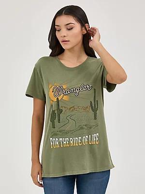 Women's Wrangler Western Graphic Boyfriend Tee in Olivine Mineral Wash Product Image