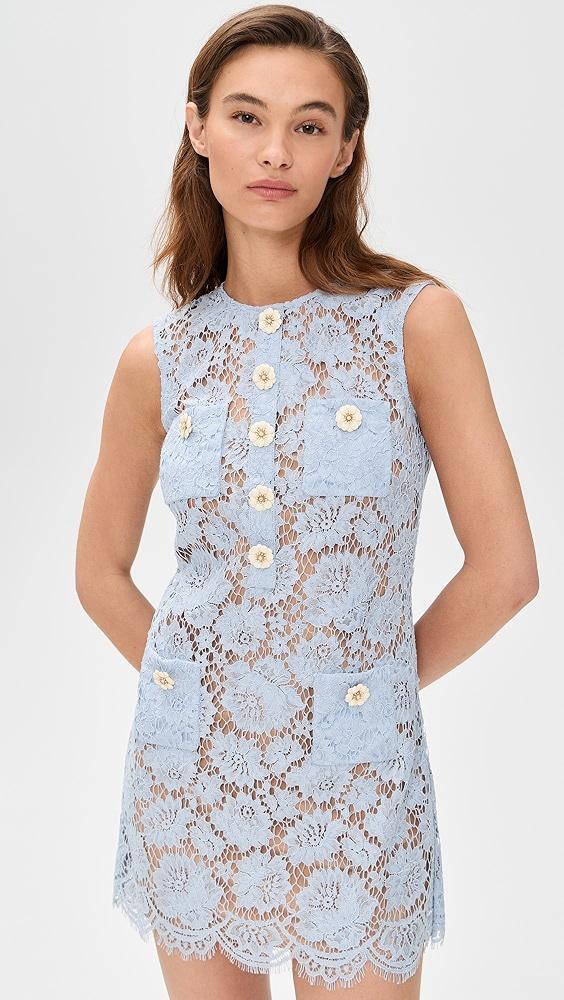 Self Portrait Blue Fine Lace Mini Dress | Shopbop Product Image