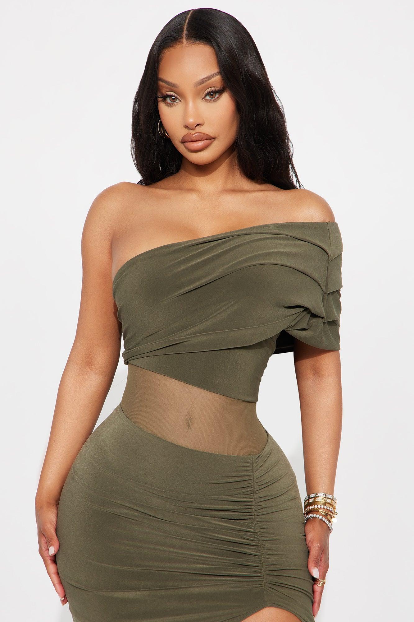 Over It One Shoulder Maxi Dress - Olive Product Image