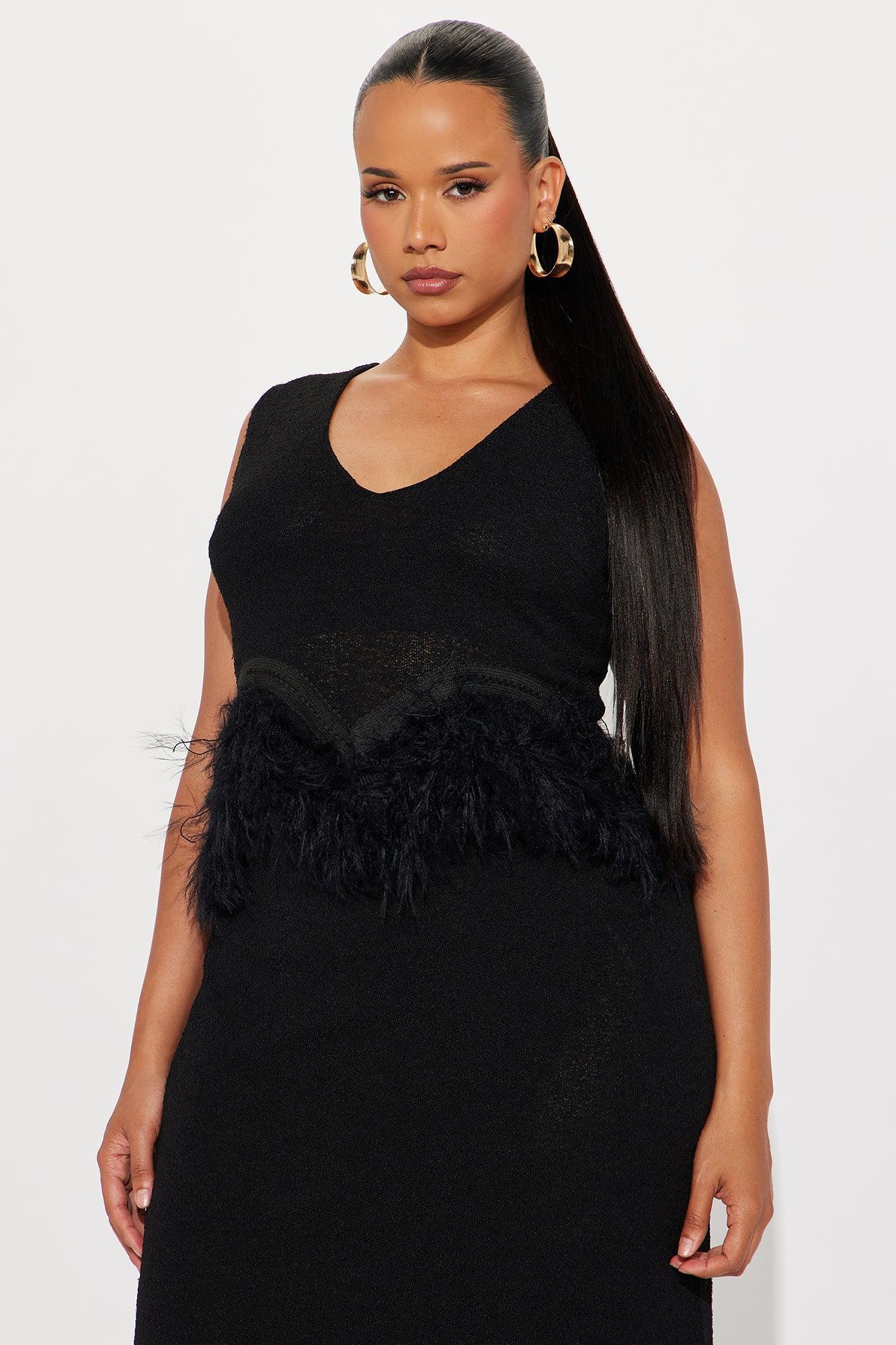 Selena Feather Trim Maxi Skirt Set - Black Female Product Image