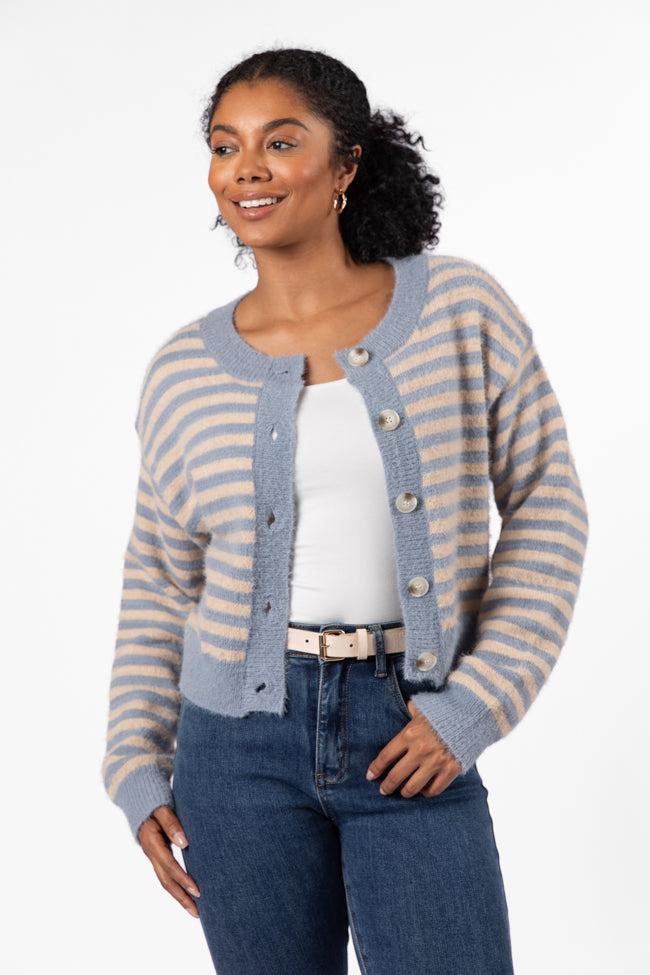 More Than Amazing Slate Grey Striped Button Front Cardigan FINAL SALE Product Image