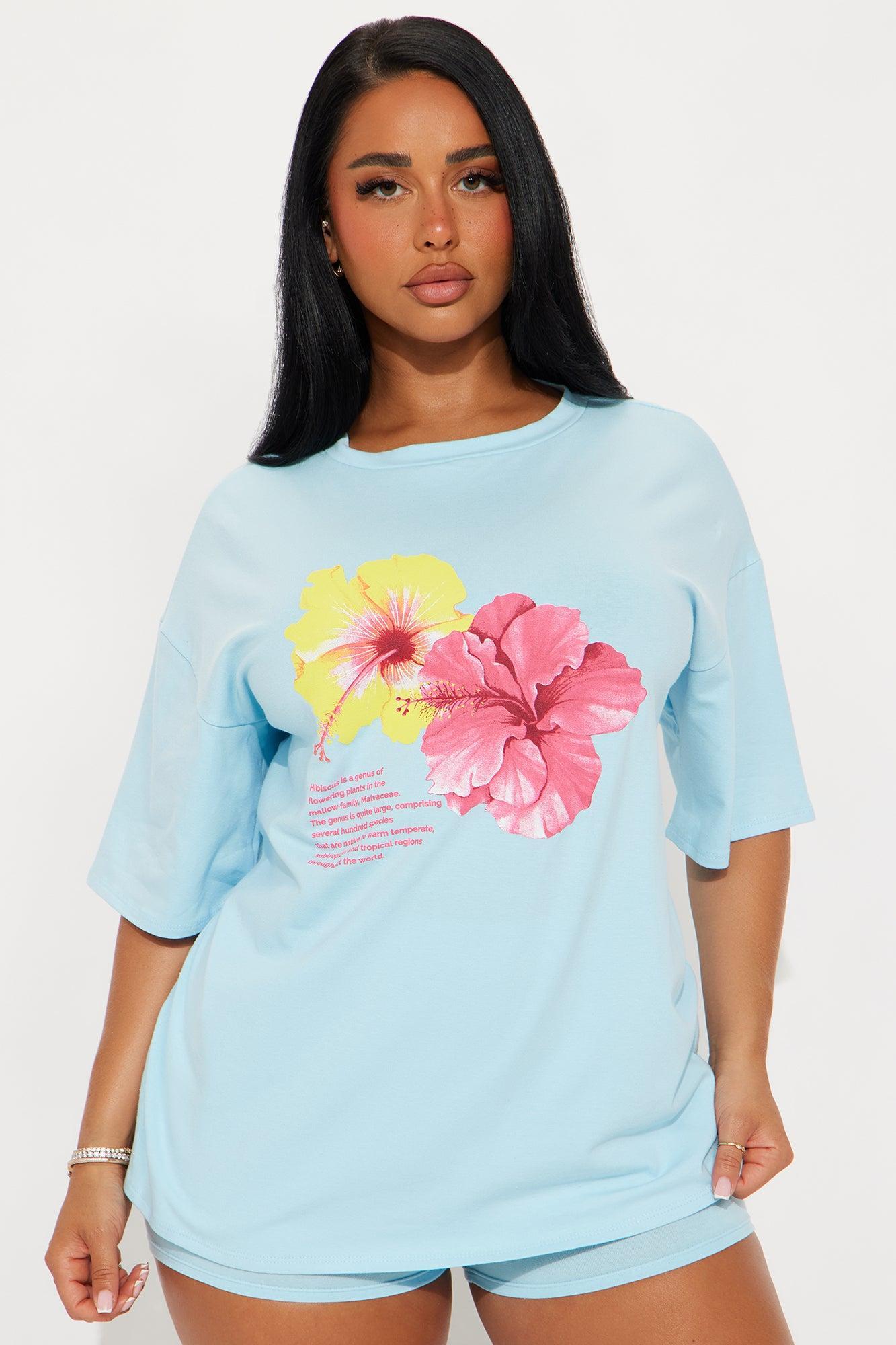 Flower Besties Lounge Biker Short Set - Light Blue Product Image
