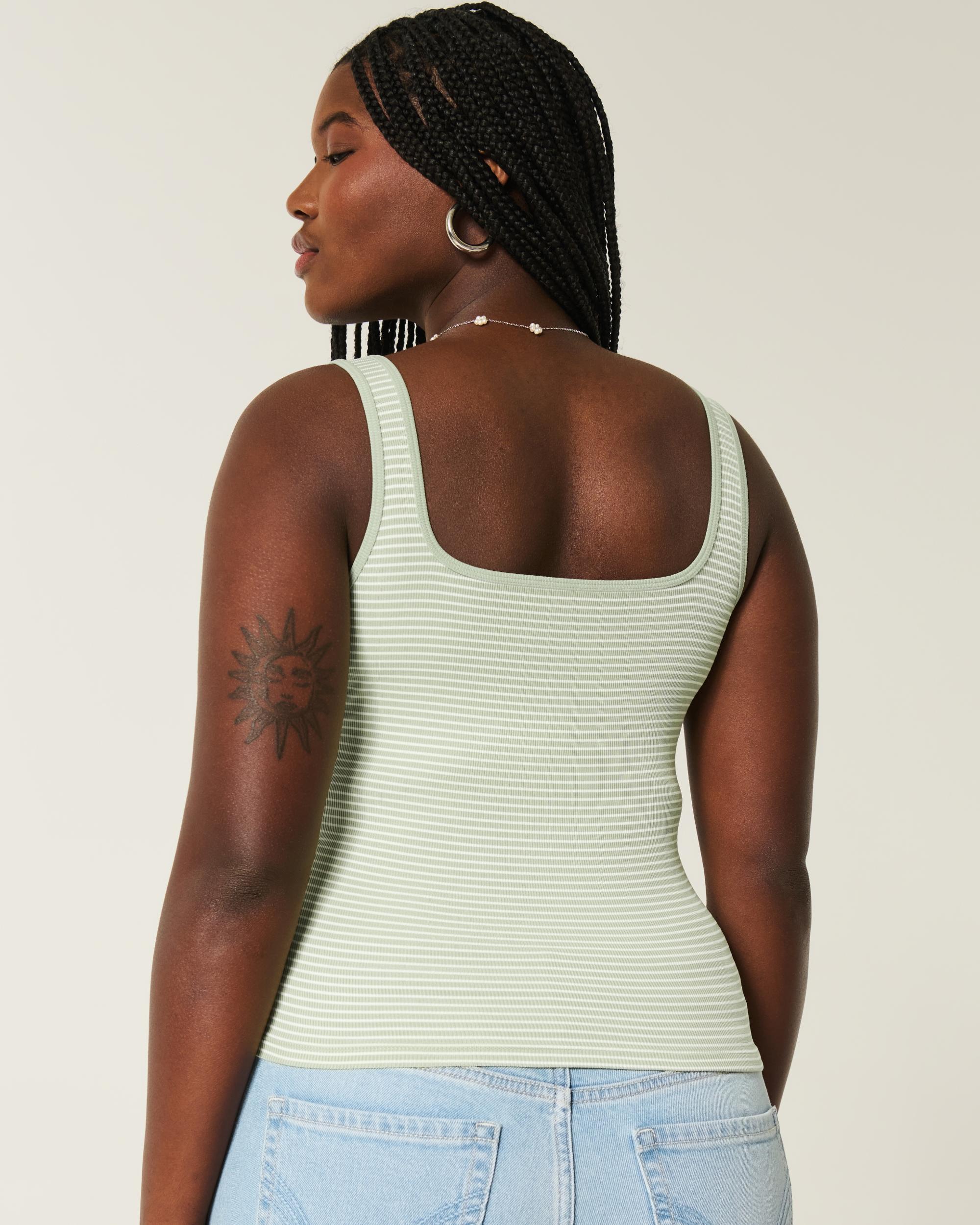 Ribbed Seamless Fabric Square-Neck Tank Product Image