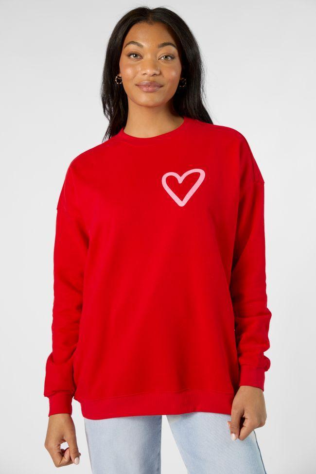 Love You More Red Oversized Graphic Sweatshirt SALE Product Image