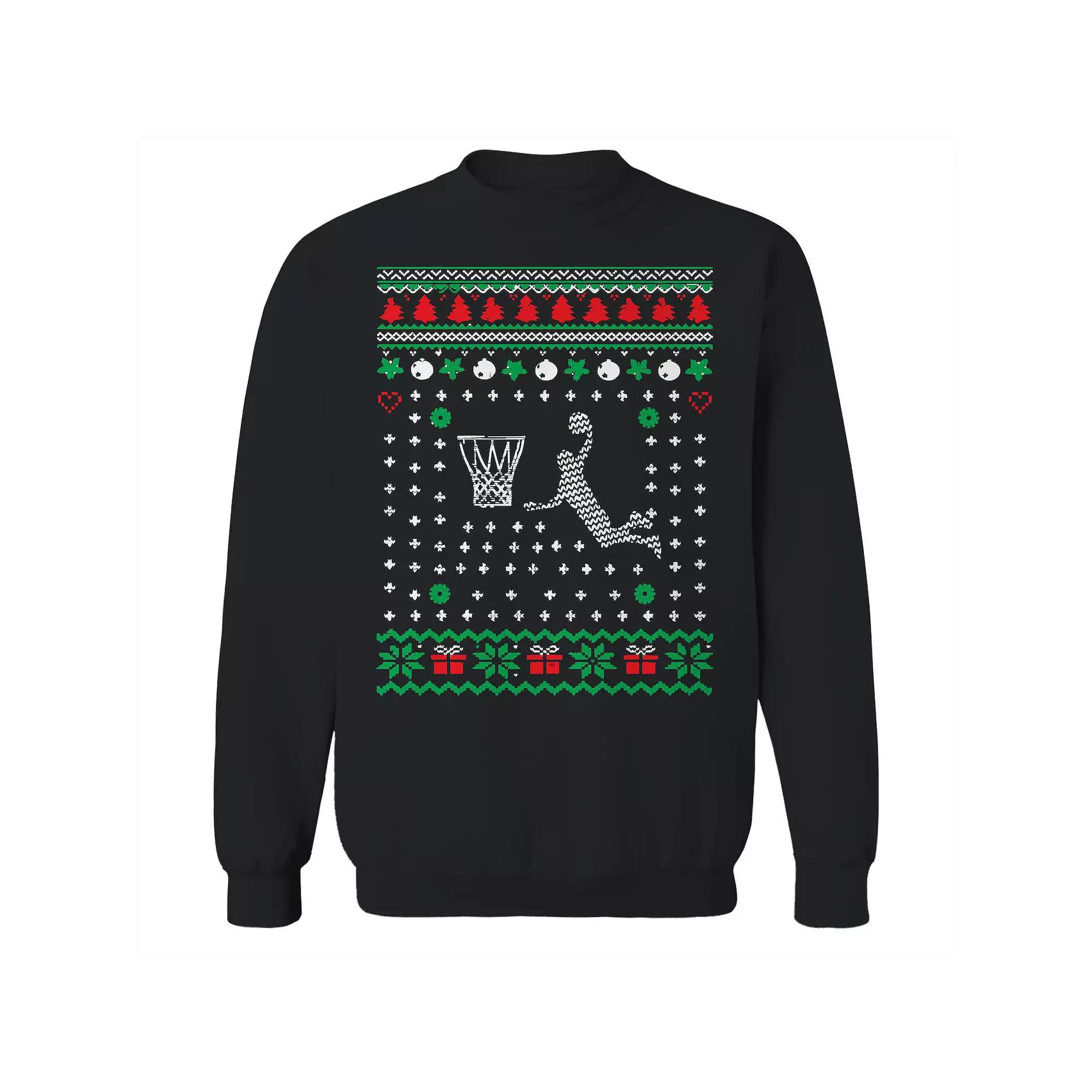 Men's Basket Ugly Christmas Sweater Graphic Sweatshirt, Size: XL, Black Product Image