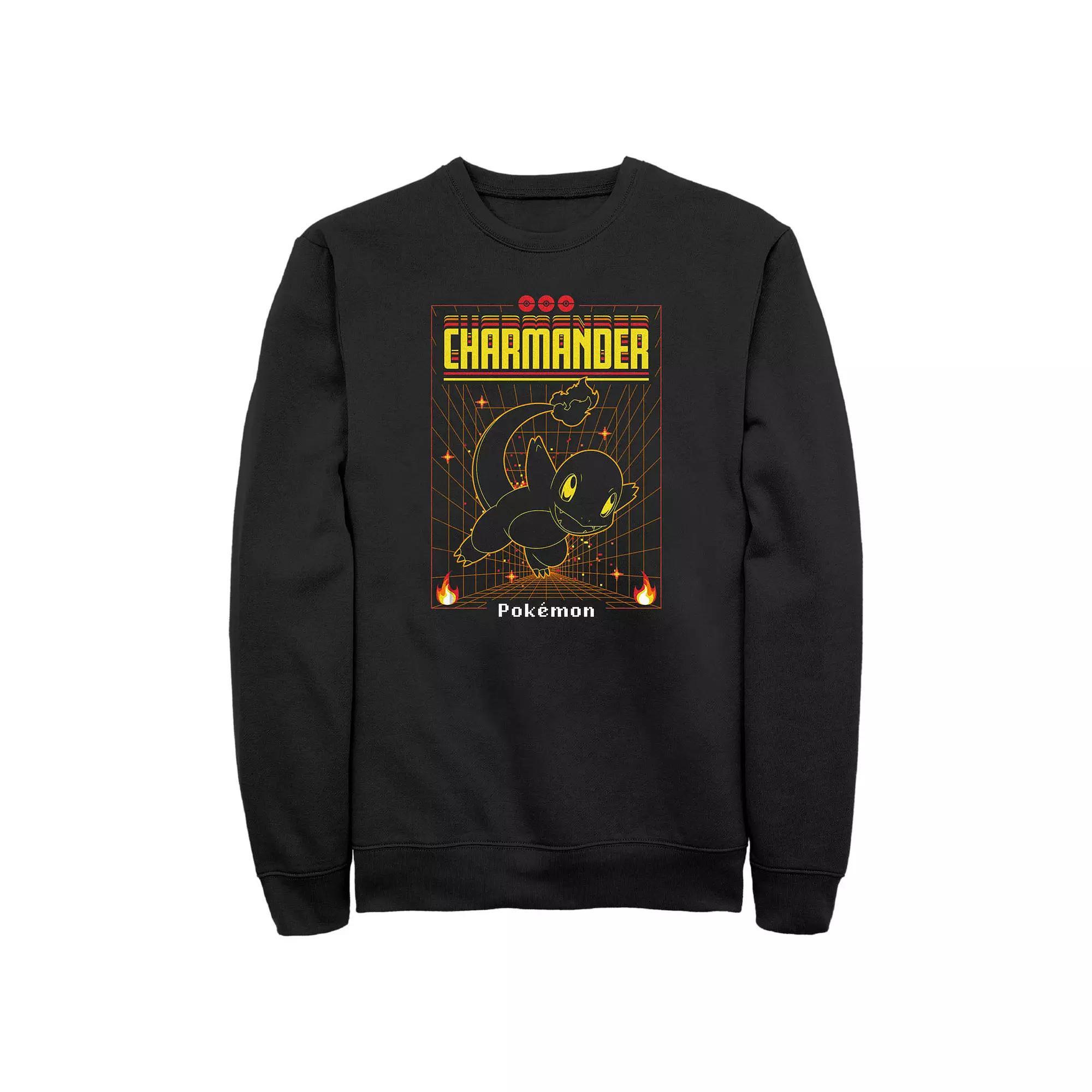 Men's Pokemon Charmander Grid Background Graphic Fleece, Size: Small, Black Product Image