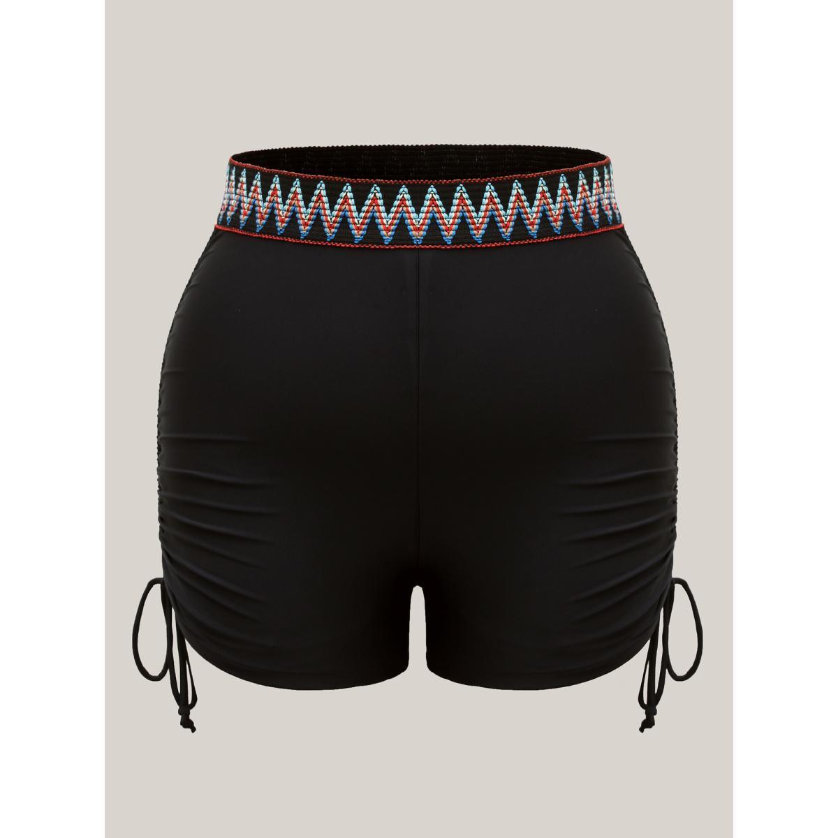Plus Size Multi-Color Webbing Side Drawstring Swim Bottoms Women's Swimwear Black Beach Woven ribbon&lace trim High stretch Skinny High Rise Curve Swim Bottoms BloomChic 22-24/3X Product Image