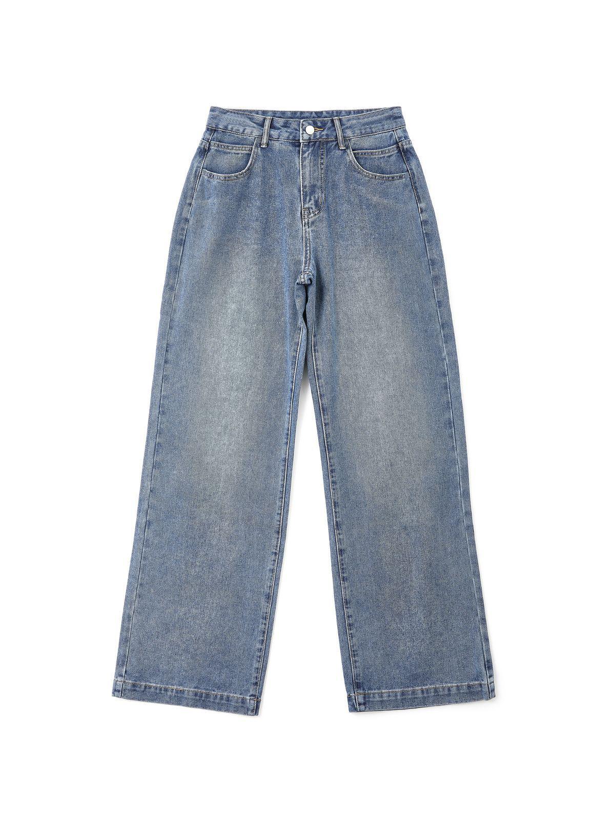 Pocket Design Blue Wash Boyfriend Jeans Product Image