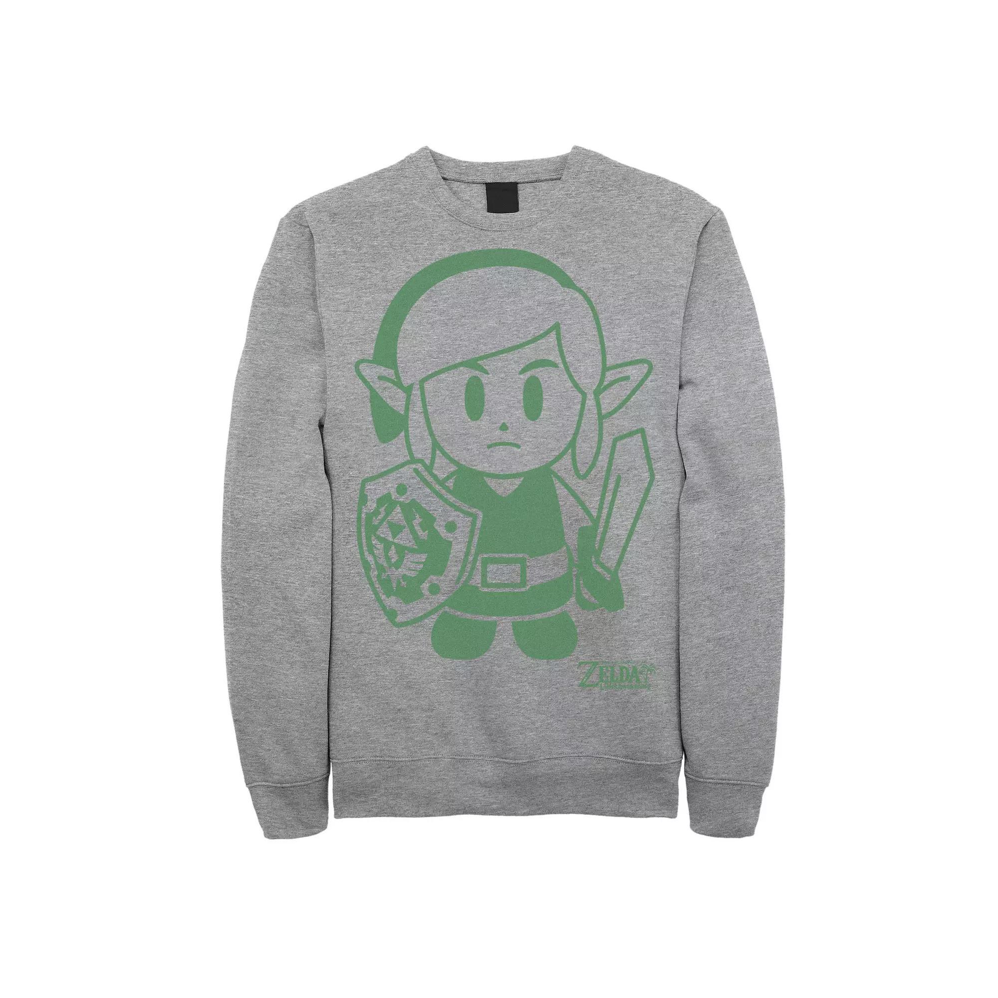 Men's Nintendo Legend Of Zelda Links Awakening Link Green Outline Graphic Fleece Pullover, Size: Large, Athletic Grey Product Image