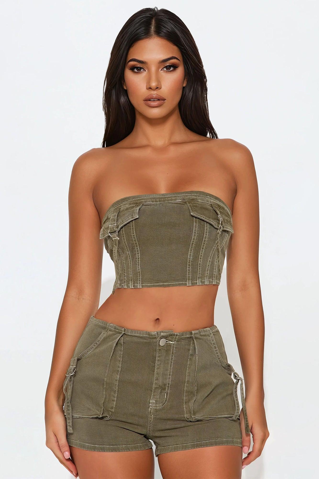 Kim Denim Short Set - Olive Product Image
