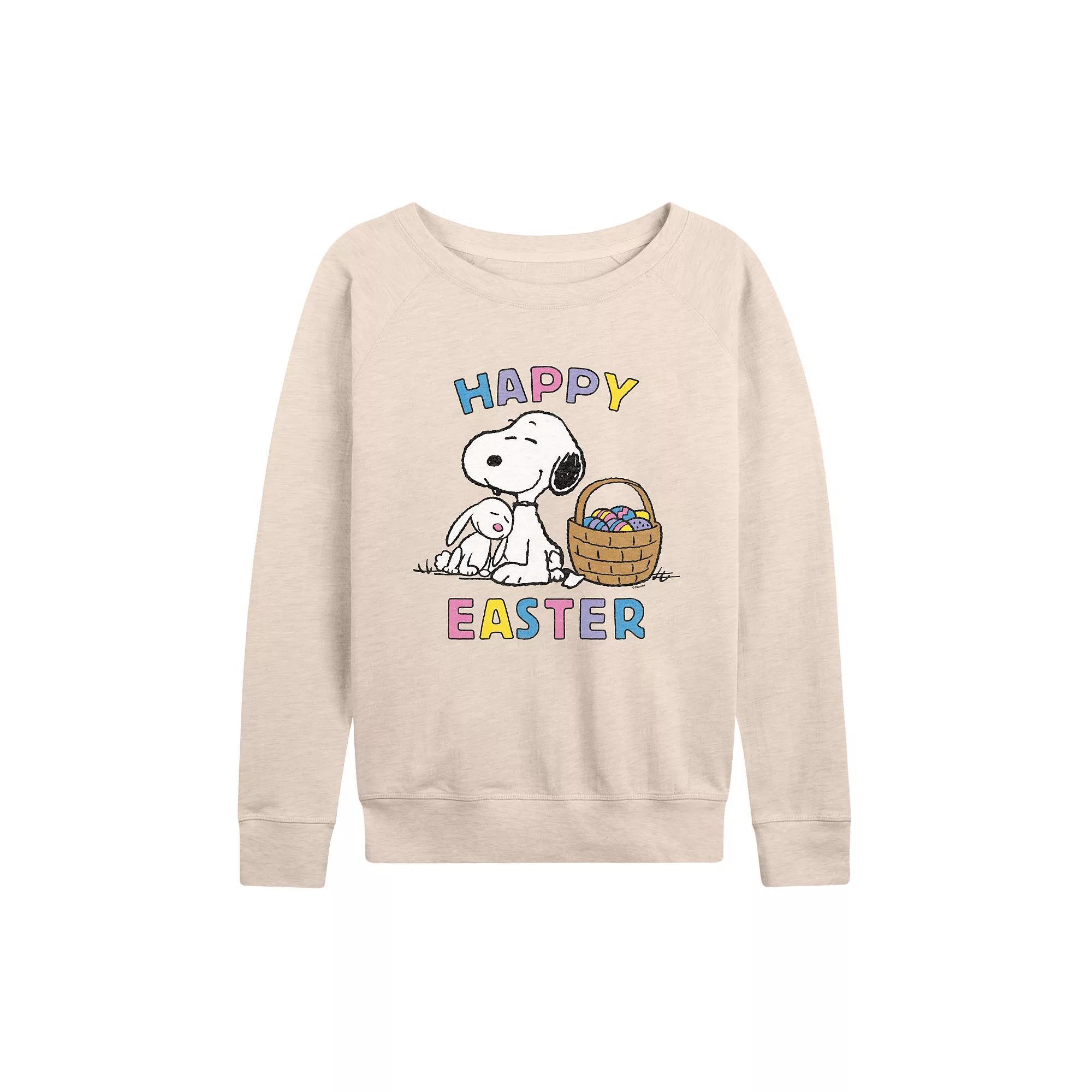 Women's Peanuts Snoopy And Bunny French Terry Long Sleeve Tee, Size: XL, Beige Product Image