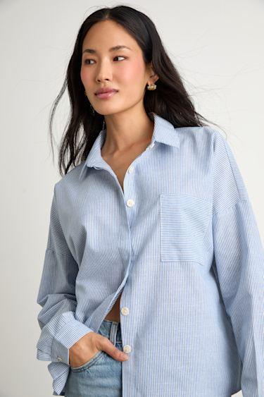 Amelia Dawn Blue Striped Long Sleeve Button-Up Top Product Image