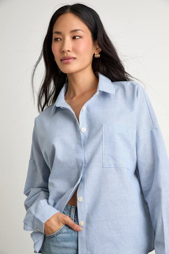 Amelia Dawn Blue Striped Long Sleeve Button-Up Top Product Image