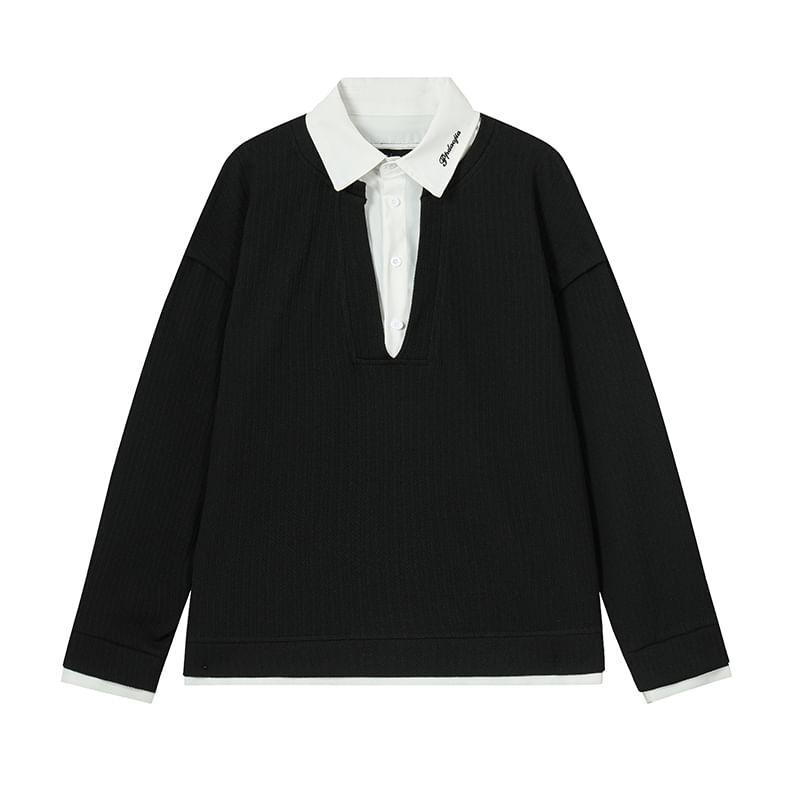 Collared Mock Two-Piece Two Tone Sweatshirt Product Image