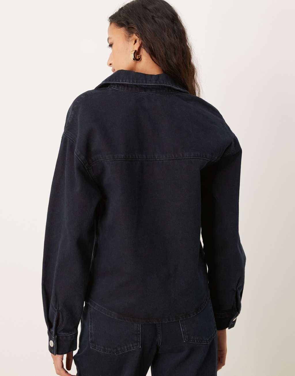 ASOS DESIGN oversized denim shirt with elongated collar Product Image