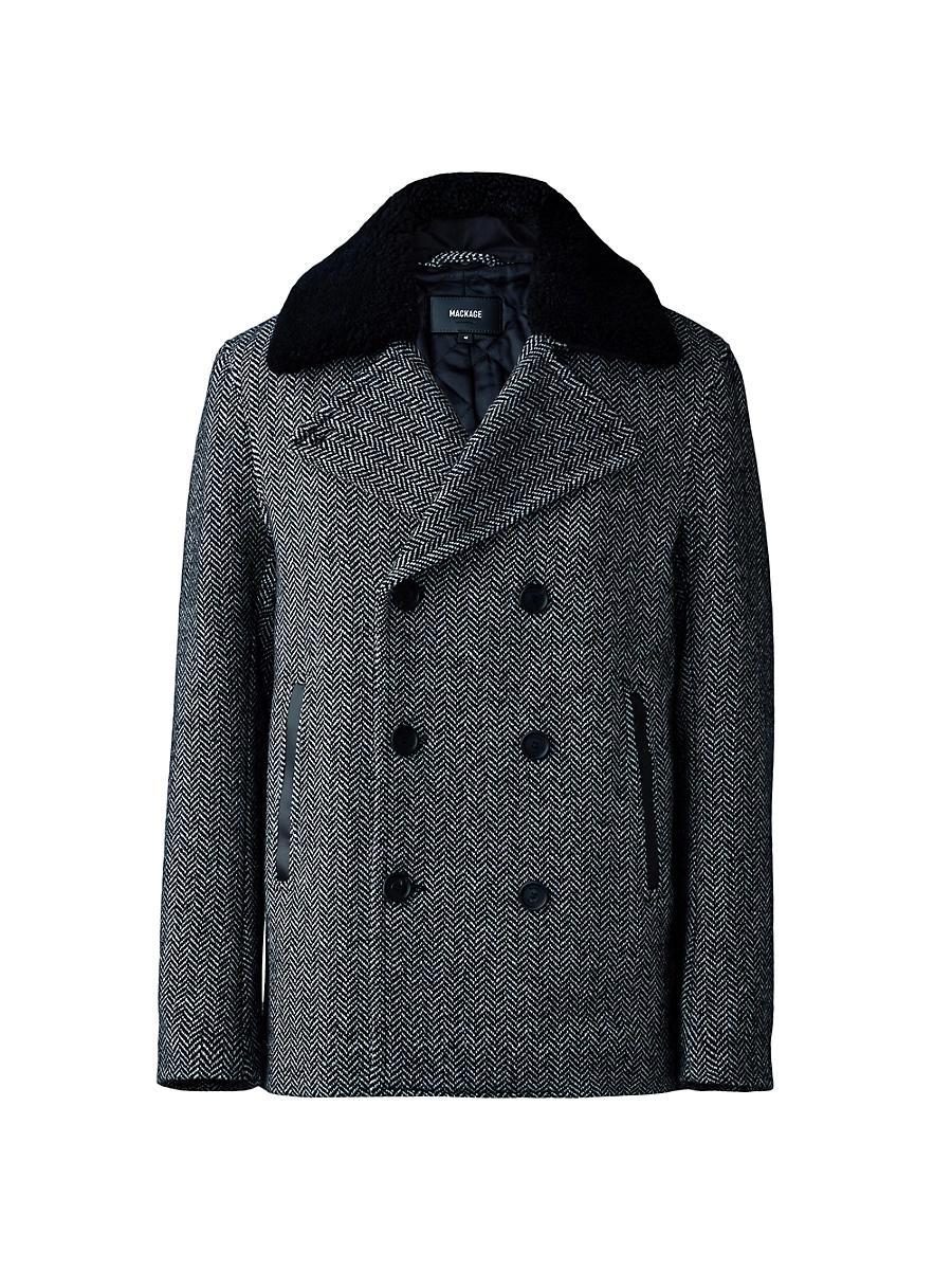 Mens Cole Shearling-Trim Wool-Blend Herringbone Jacket Product Image