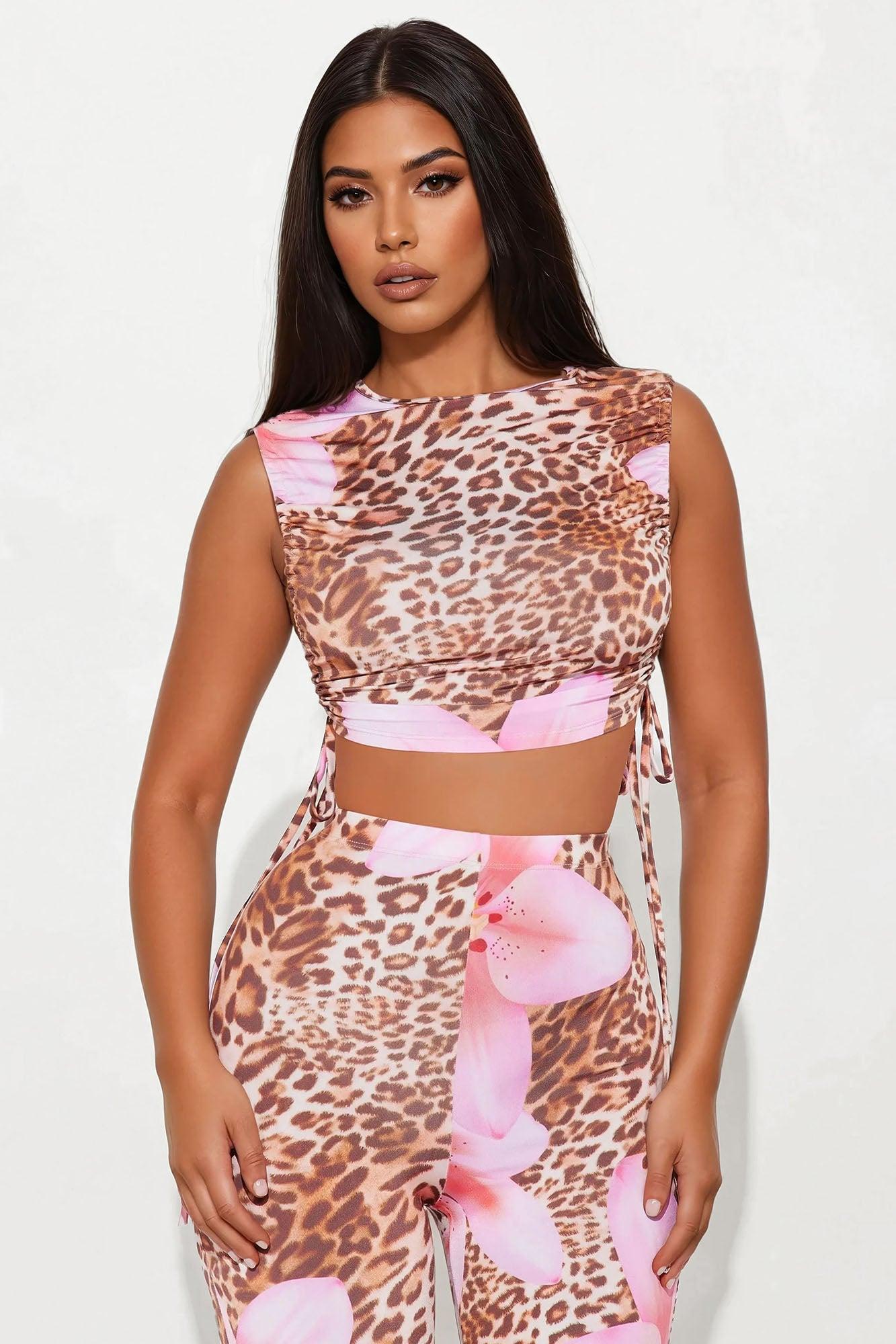 Wild Bloom Leopard Pant Set - Pink/combo Product Image